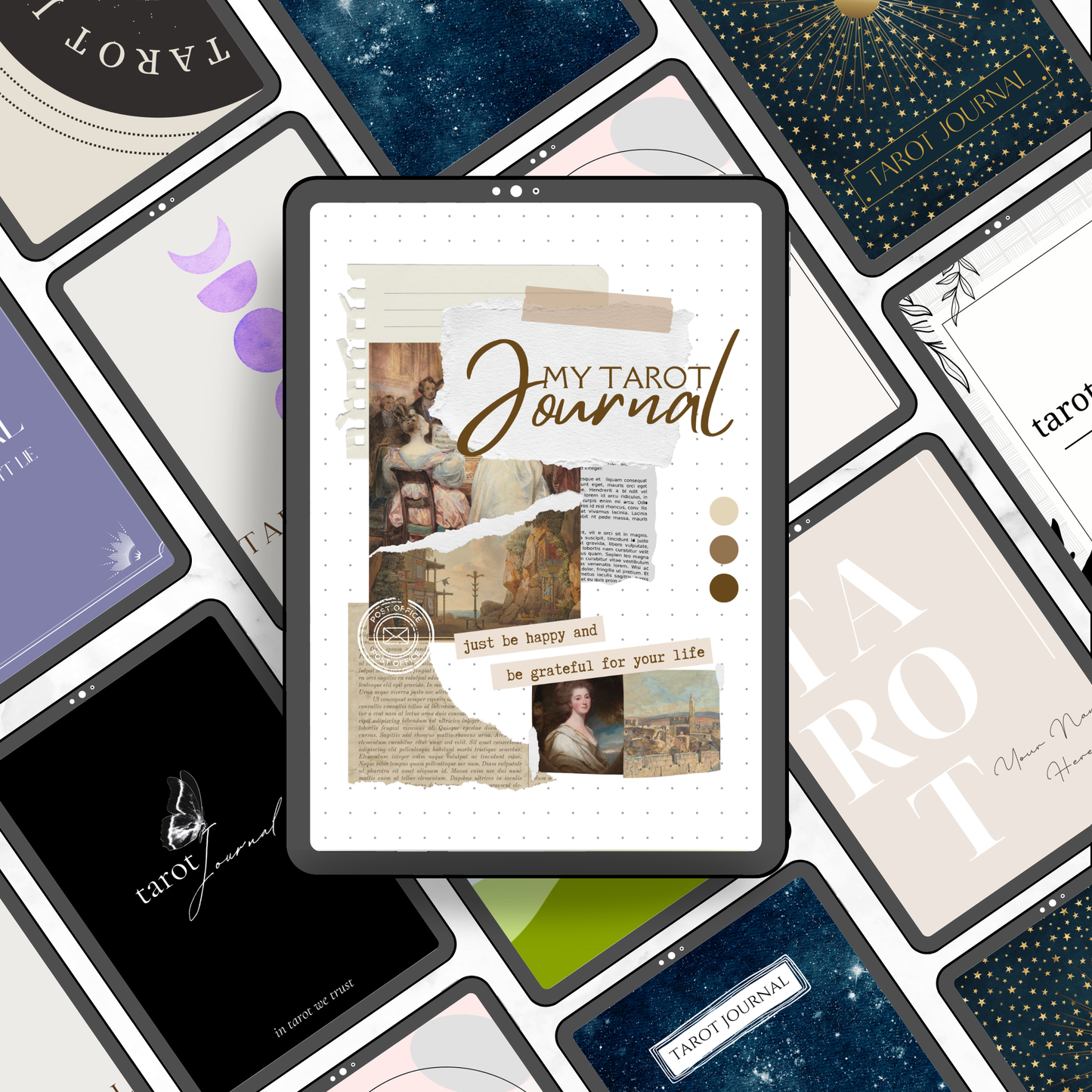 tarot journal canva template: 47 pages with 10 covers | tarot spreads, card readings, tarot card meaning | digital, printable planner junk