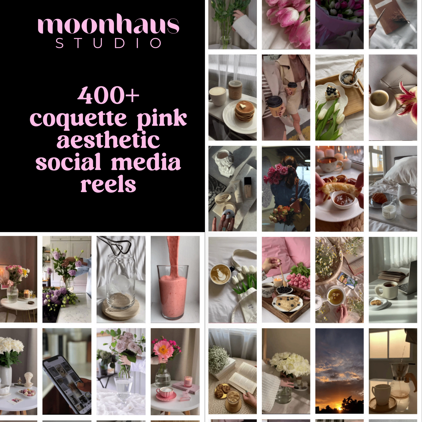 canva template: 1100+ pink coquettes aesthetic faceless reels & photos | faceless social media digital marketing | instagram reels templates