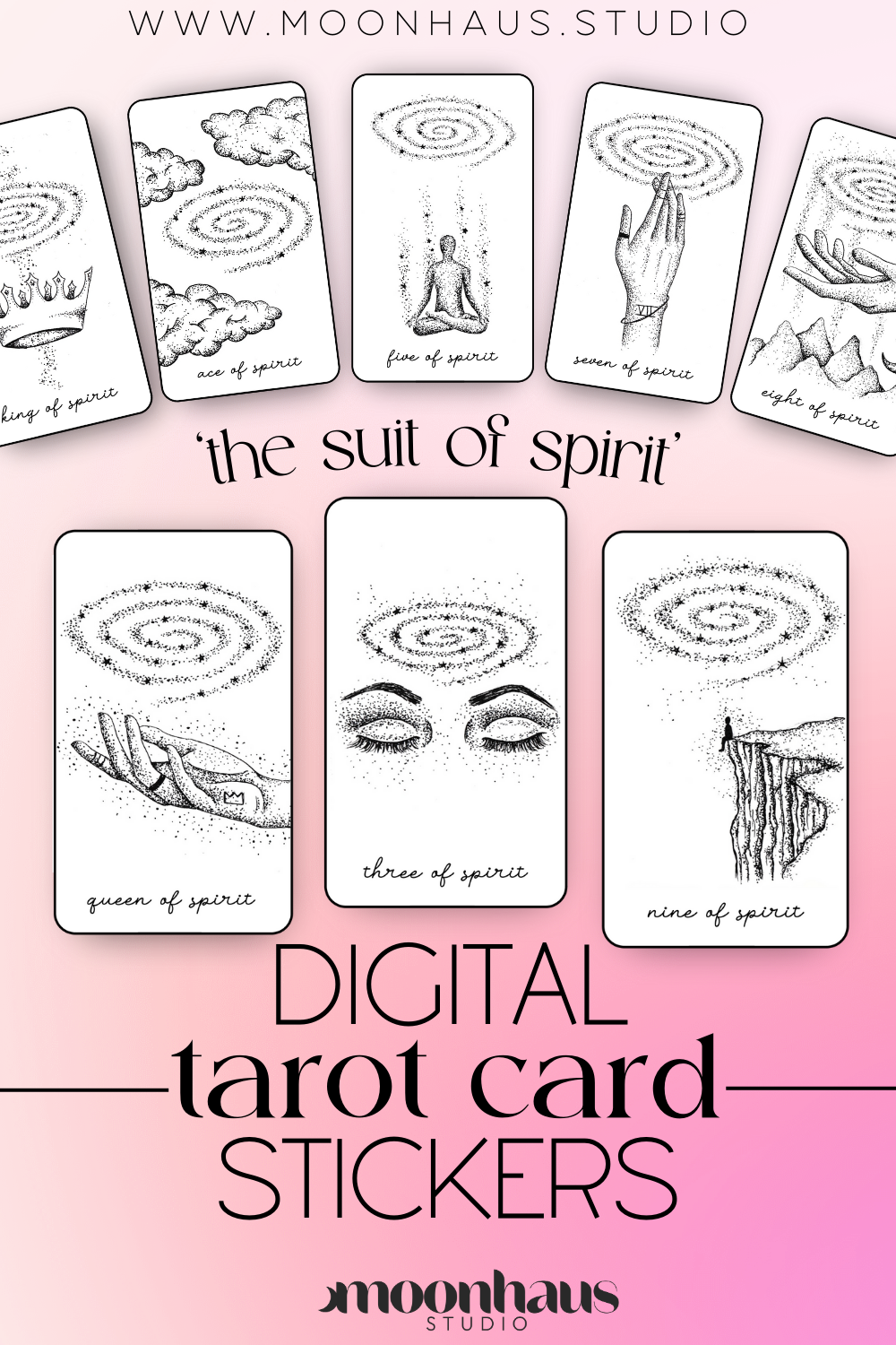 tarot card digital stickers - 14 tarot card designs, hand drawn png