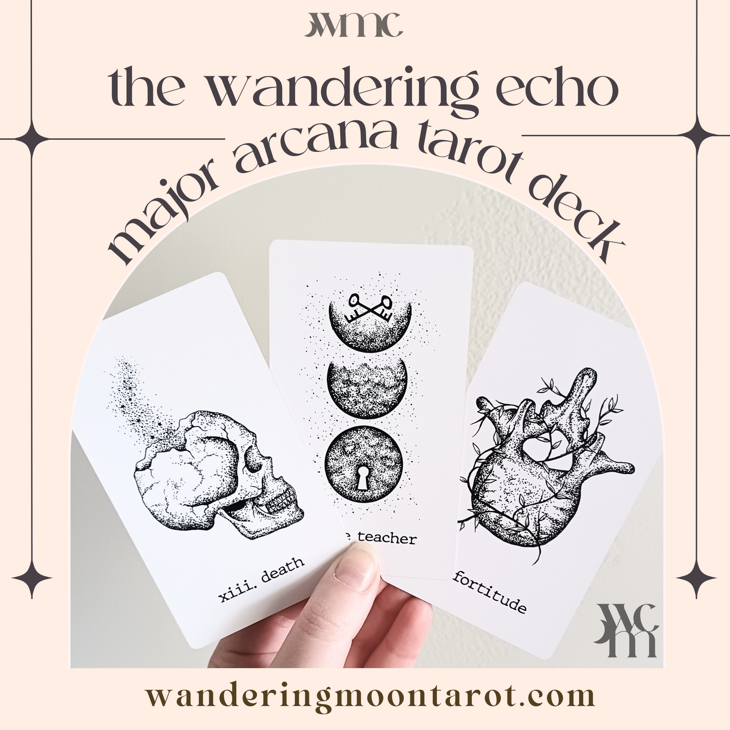 the wandering echo major arcana tarot deck - tarot cards with guidebook - hand illustrated designs - 135-page workbook