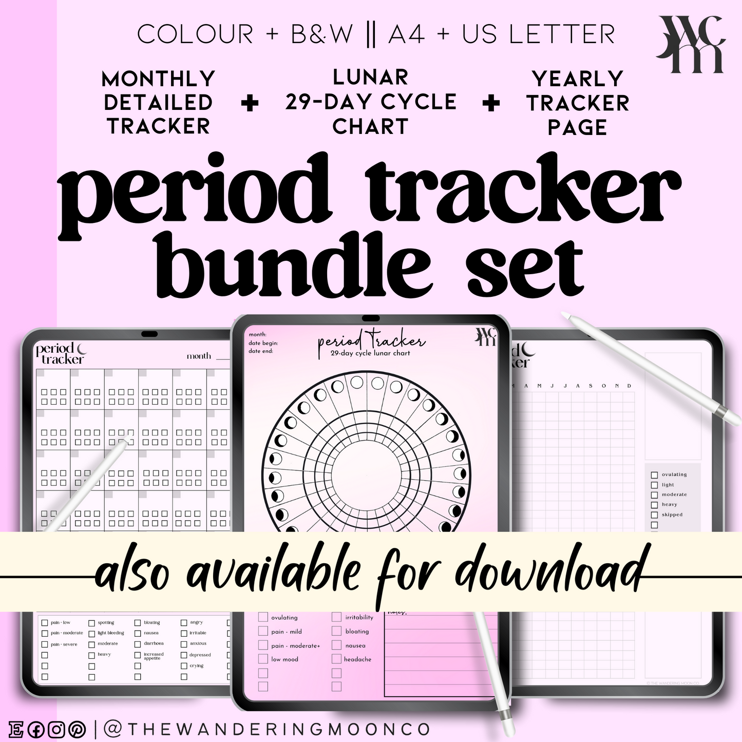 2024 moon planner with moon phase cheat sheet bundle set