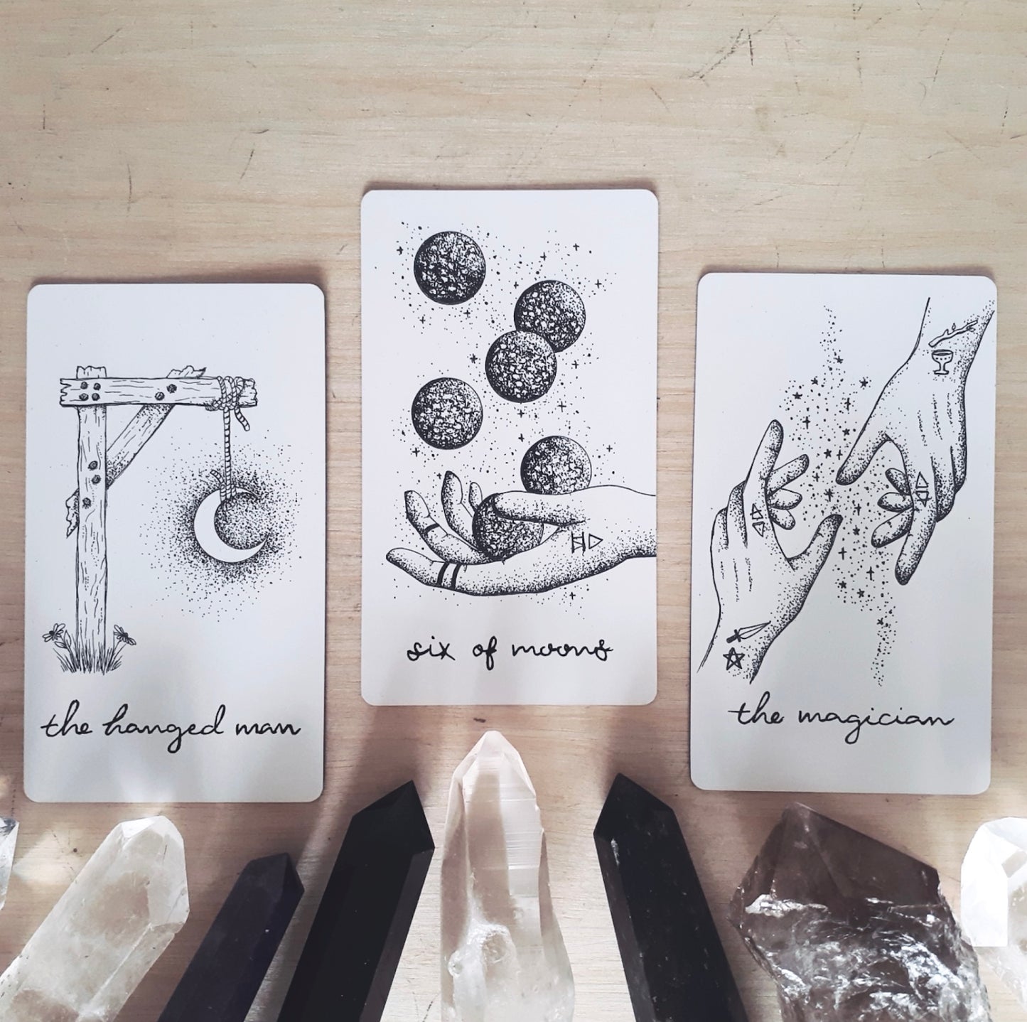 Wandering Moon Tarot and Wandering Soul Oracle: Indie Decks Set | holographic unique aesthetic | hand drawn | with guidebooks