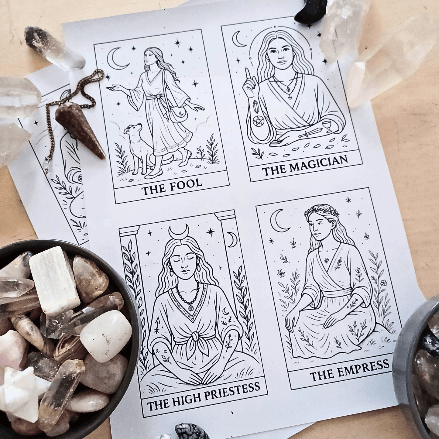 78 Tarot Colouring Pages Deck, Printable Tarot Cards to Colour, Digital Mindful Art for Creatives & Tarot Lovers