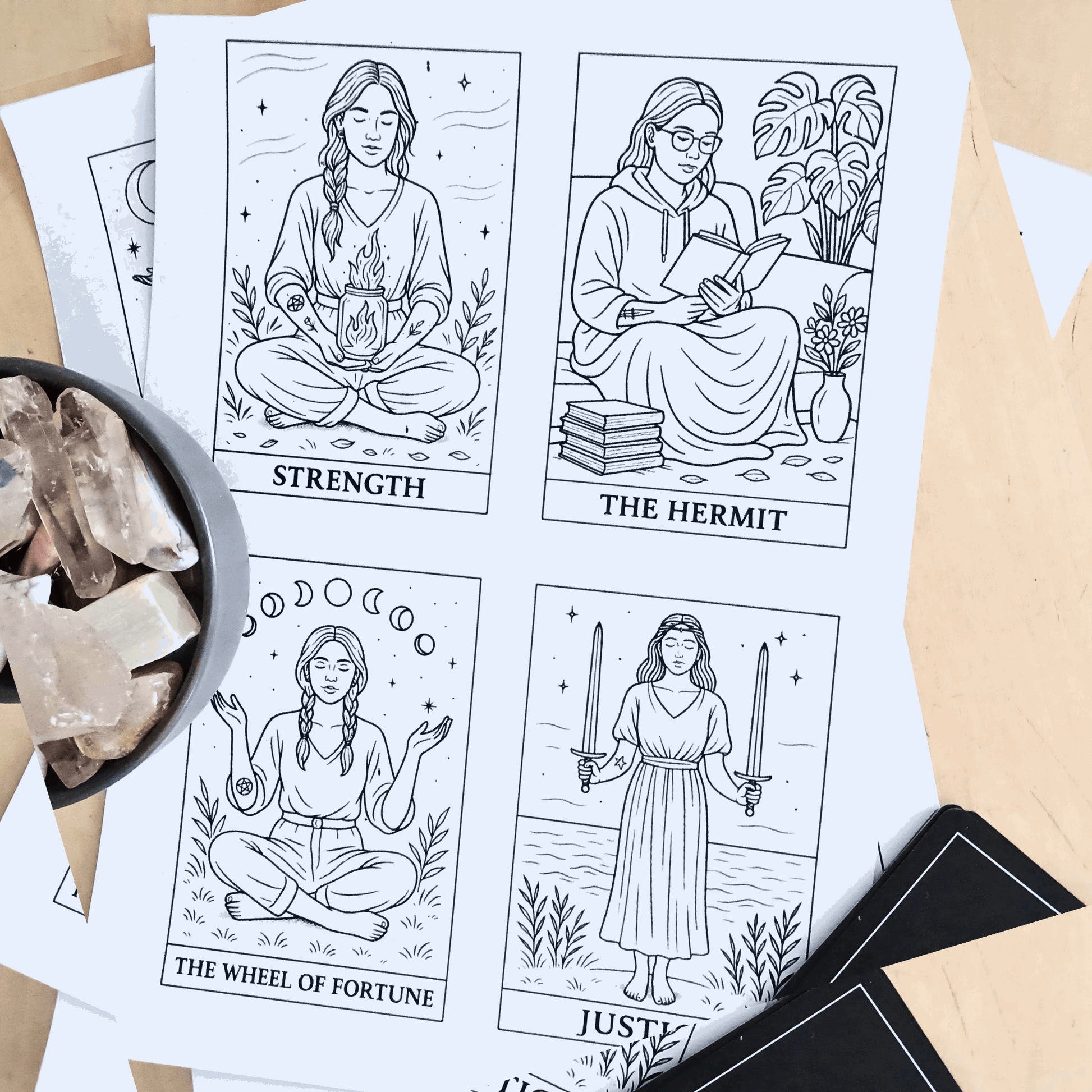 78 Tarot Card Colouring Pages Deck (( USE CODE AMANDA1 )) Printable Tarot Cards to Colour, Digital Mindful Art for Creatives & Tarot Lovers
