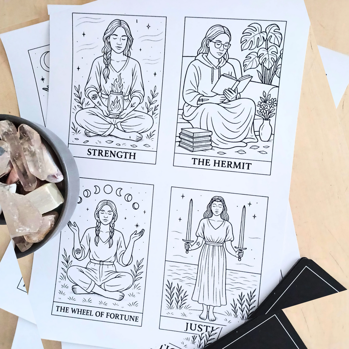 78 Tarot Colouring Pages Deck, Printable Tarot Cards to Colour, Digital Mindful Art for Creatives & Tarot Lovers