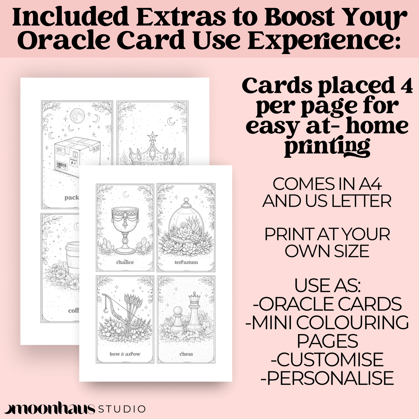 50 Printable Oracle Card Deck of Colouring Pages, Printable & Digital