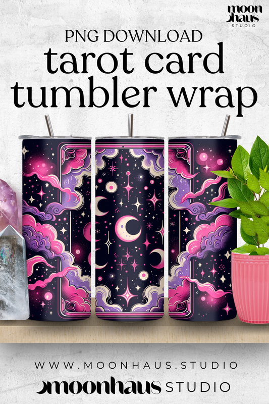 tarot card skinny straight tumbler wrap 20oz PNG for sublimation | the sun, the moon cards |