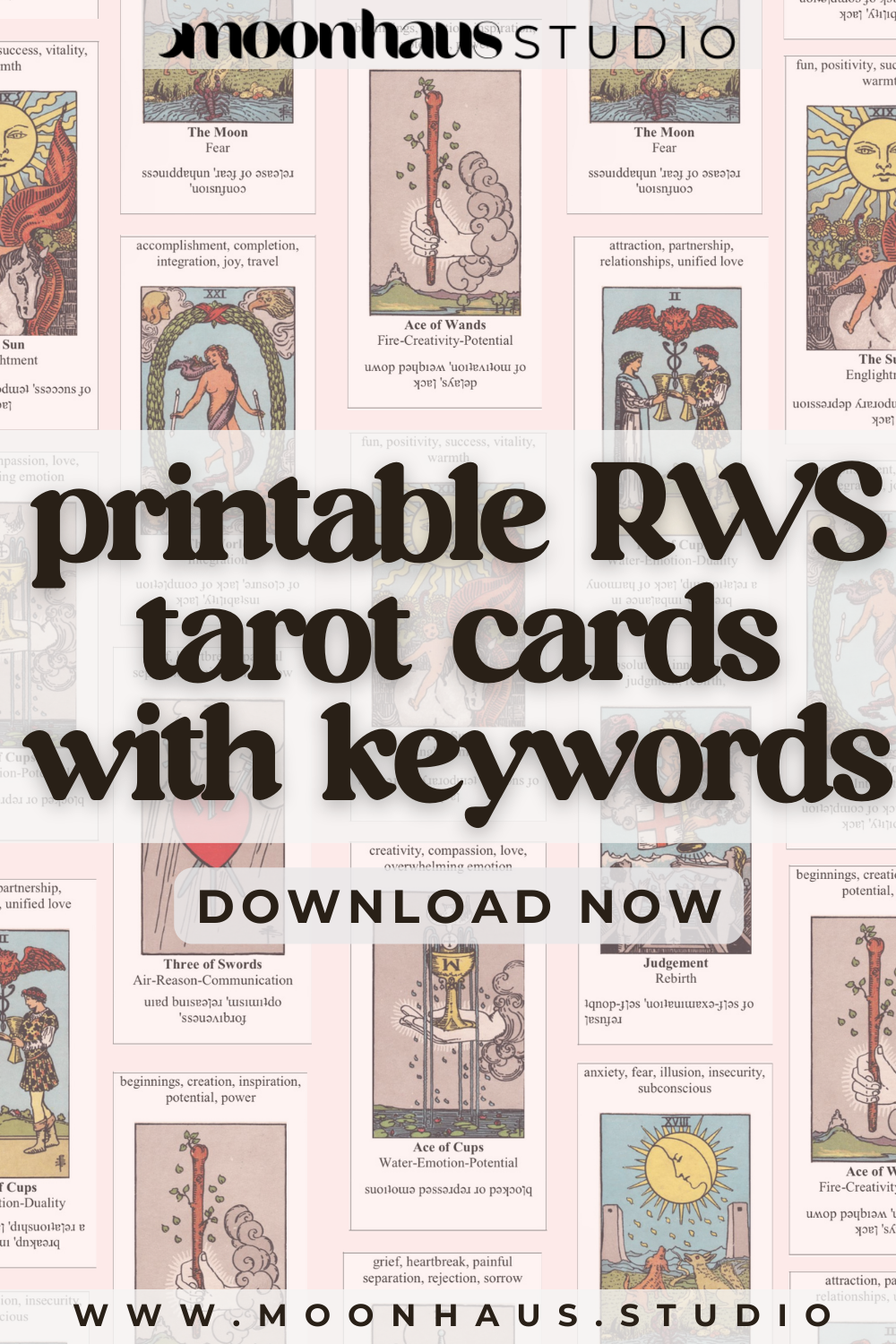 printable tarot deck RWS with keywords upright & reversed – MoonHaus Studio