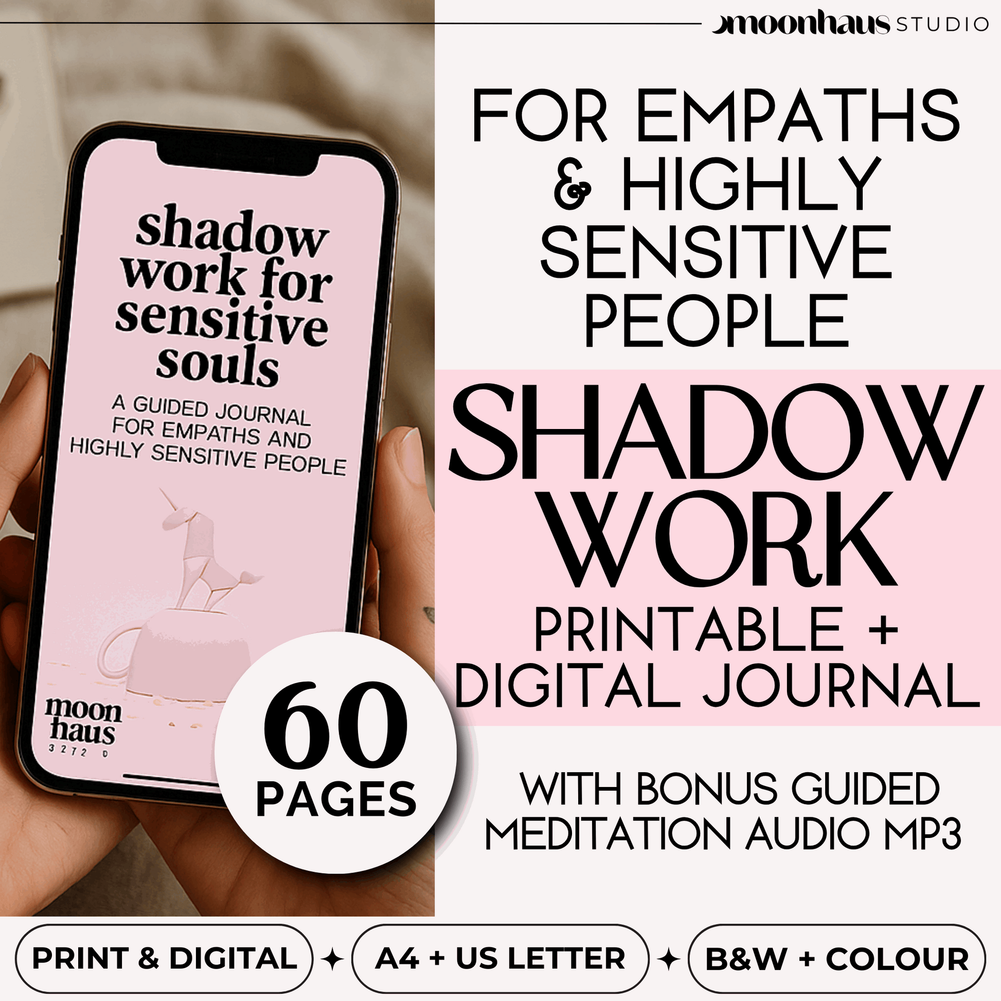 Shadow Work Journal Ebook for Empaths & Highly Sensitive People - guidebook, workbook | printable digital PDF | inner child, trauma healing