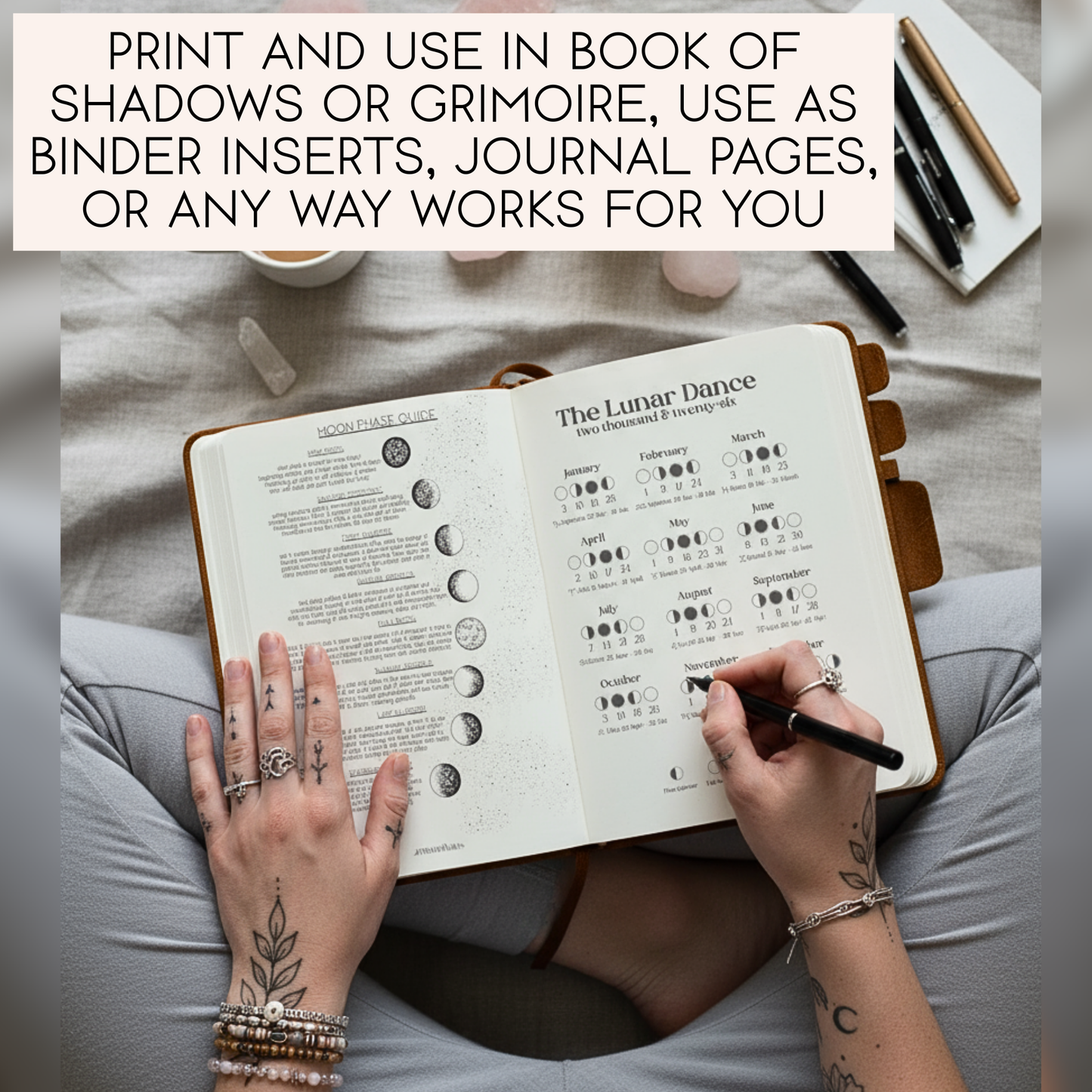 2026 Moon Phase Calendar Printable | Lunar Planner PDF | Witchy Astrology Celestial Decor Wall Art | Digital Journal Insert
