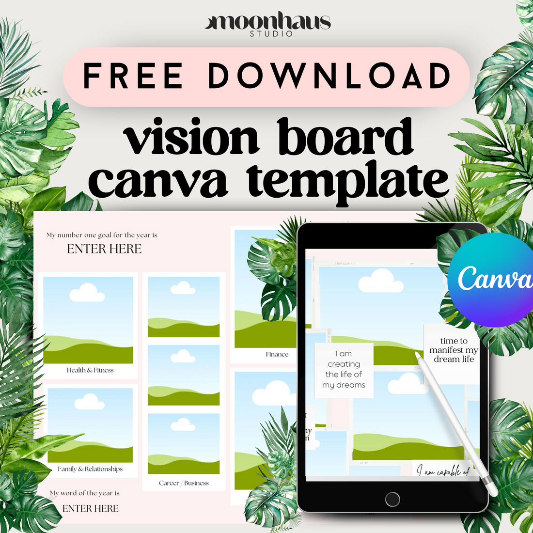 free download canva template 2024 vision boards for manifesting