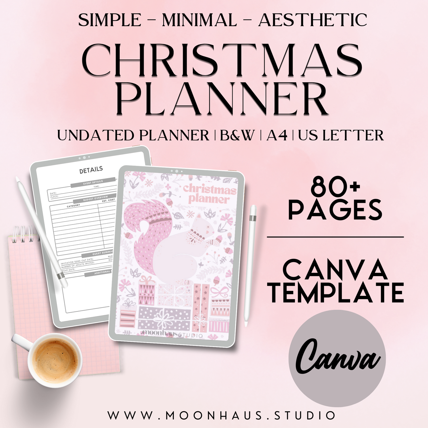 christmas planner canva template, editable & printable digital download