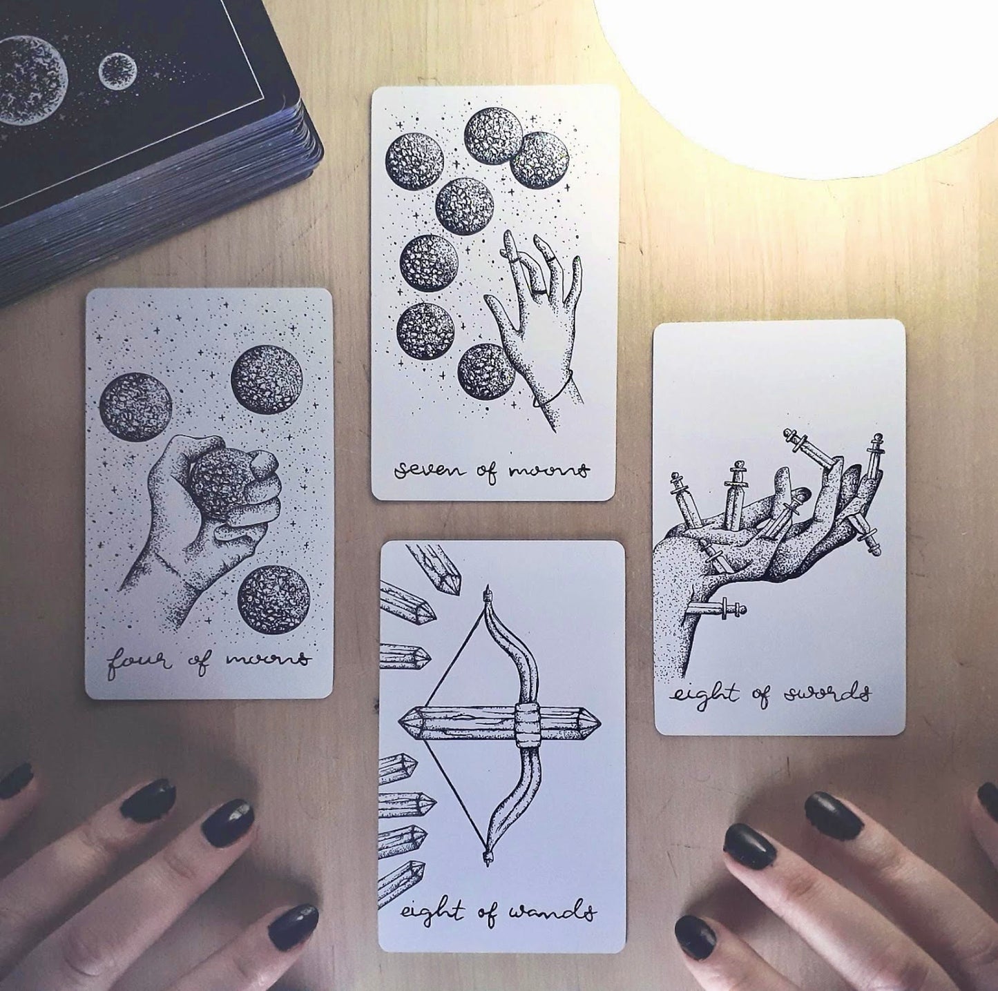 tarot card & oracle deck gift set: indie decks set | holographic, unique aesthetic | white & black tarot cards & oracle cards | divination guide booklets with tarot spreads