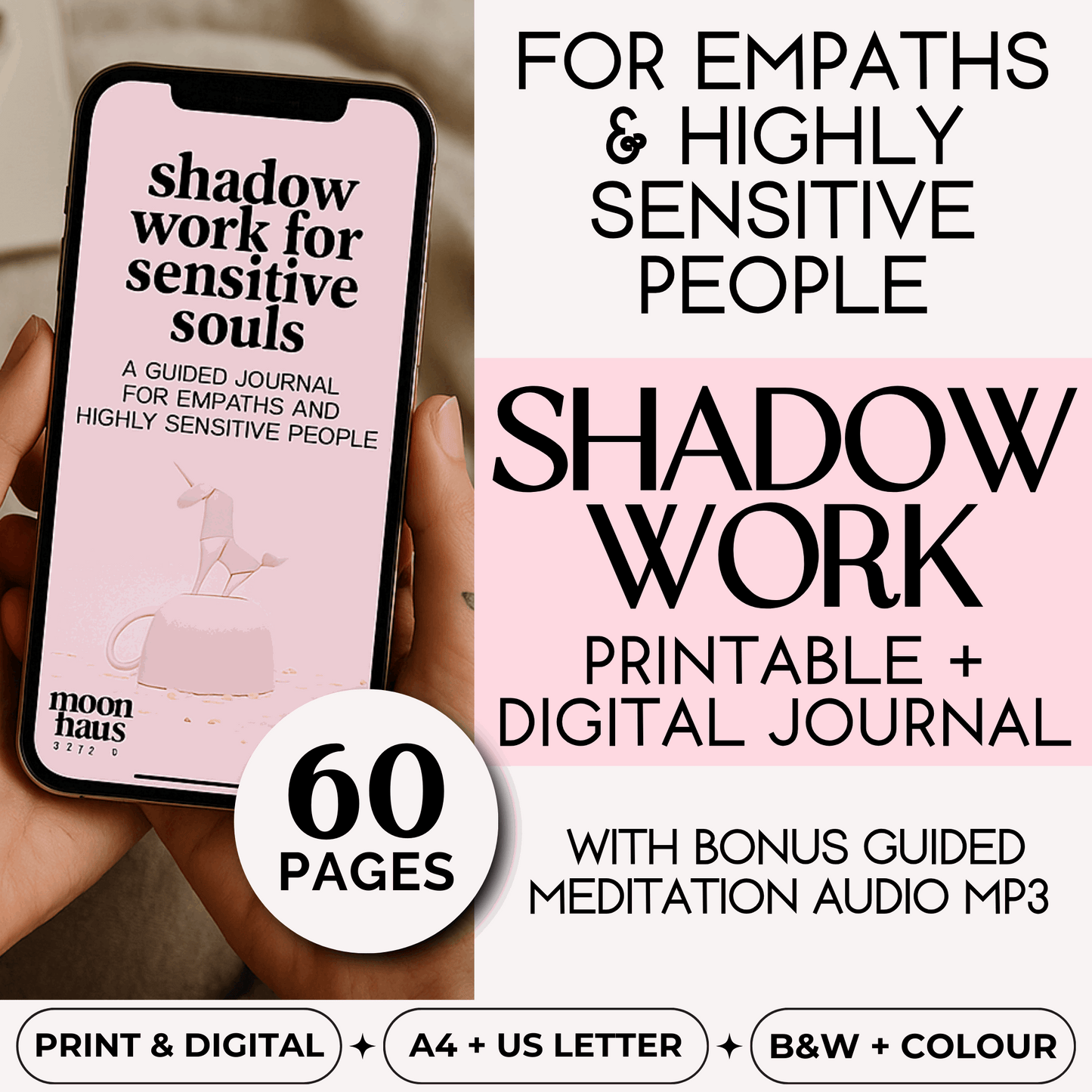Shadow Work Journal Ebook for Empaths & Highly Sensitive People - guidebook, workbook | printable digital PDF | inner child, trauma healing