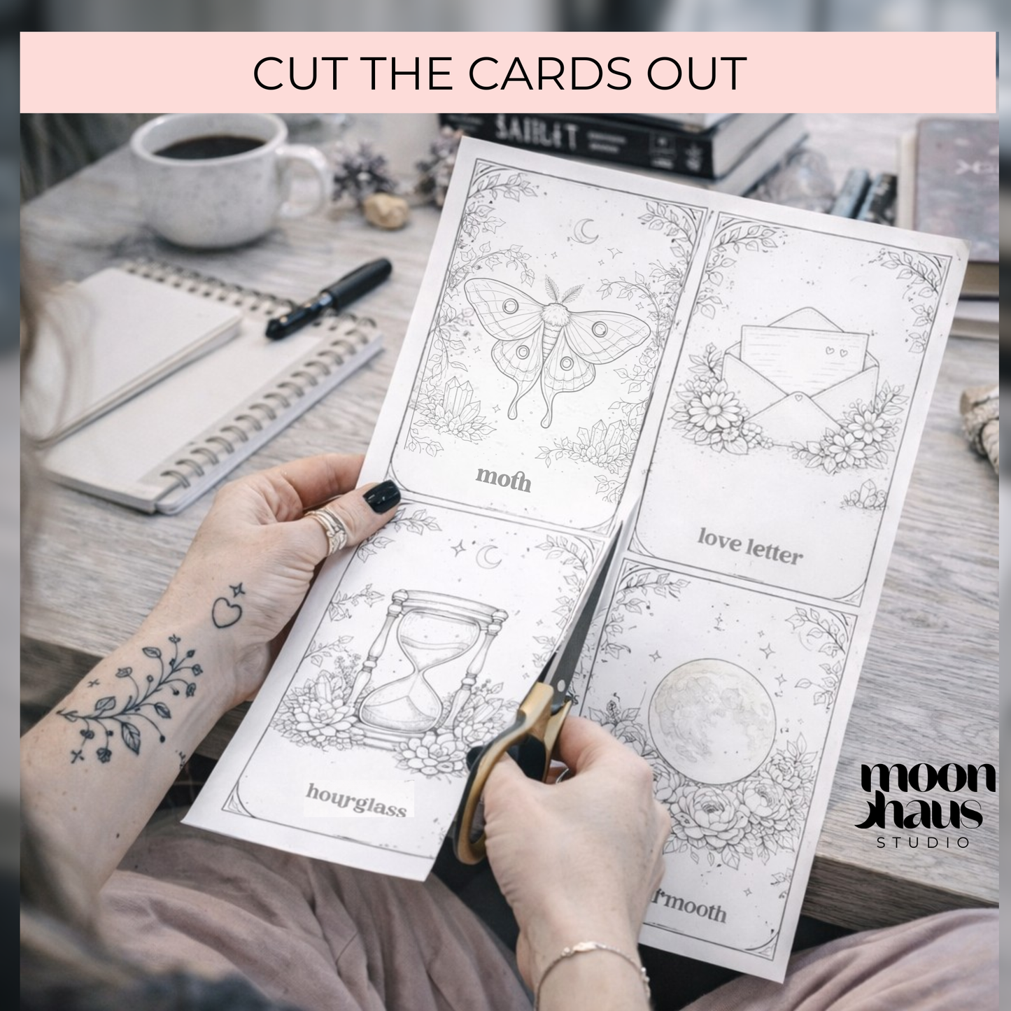 50 Printable Oracle Card Deck of Colouring Pages, Printable & Digital