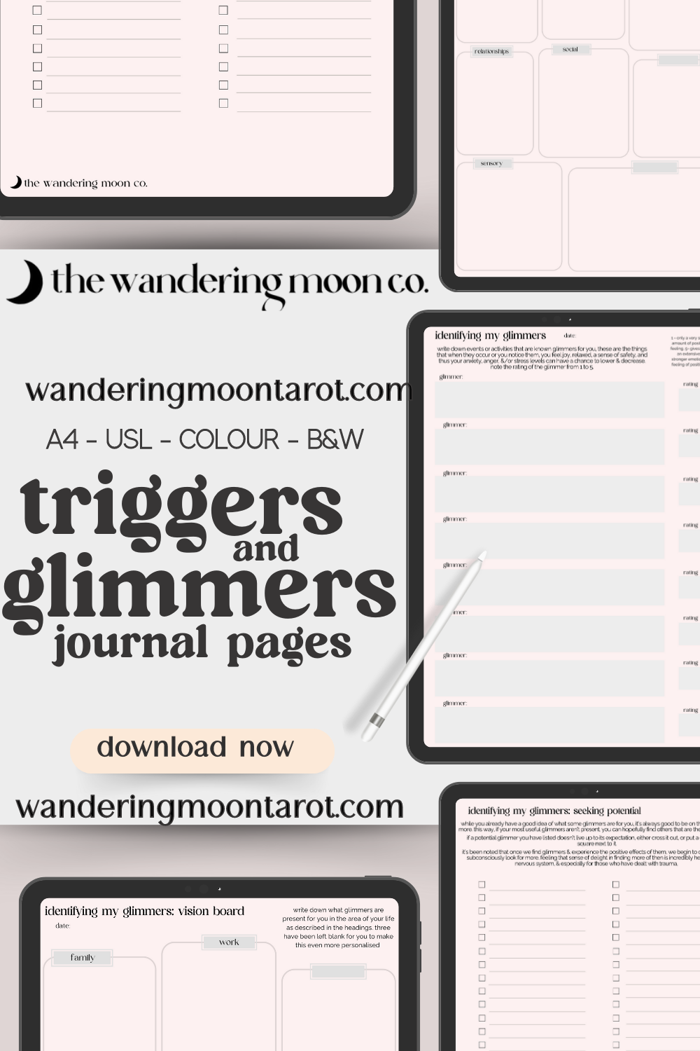 triggers and glimmers: journal pages pdf - mental health journaling