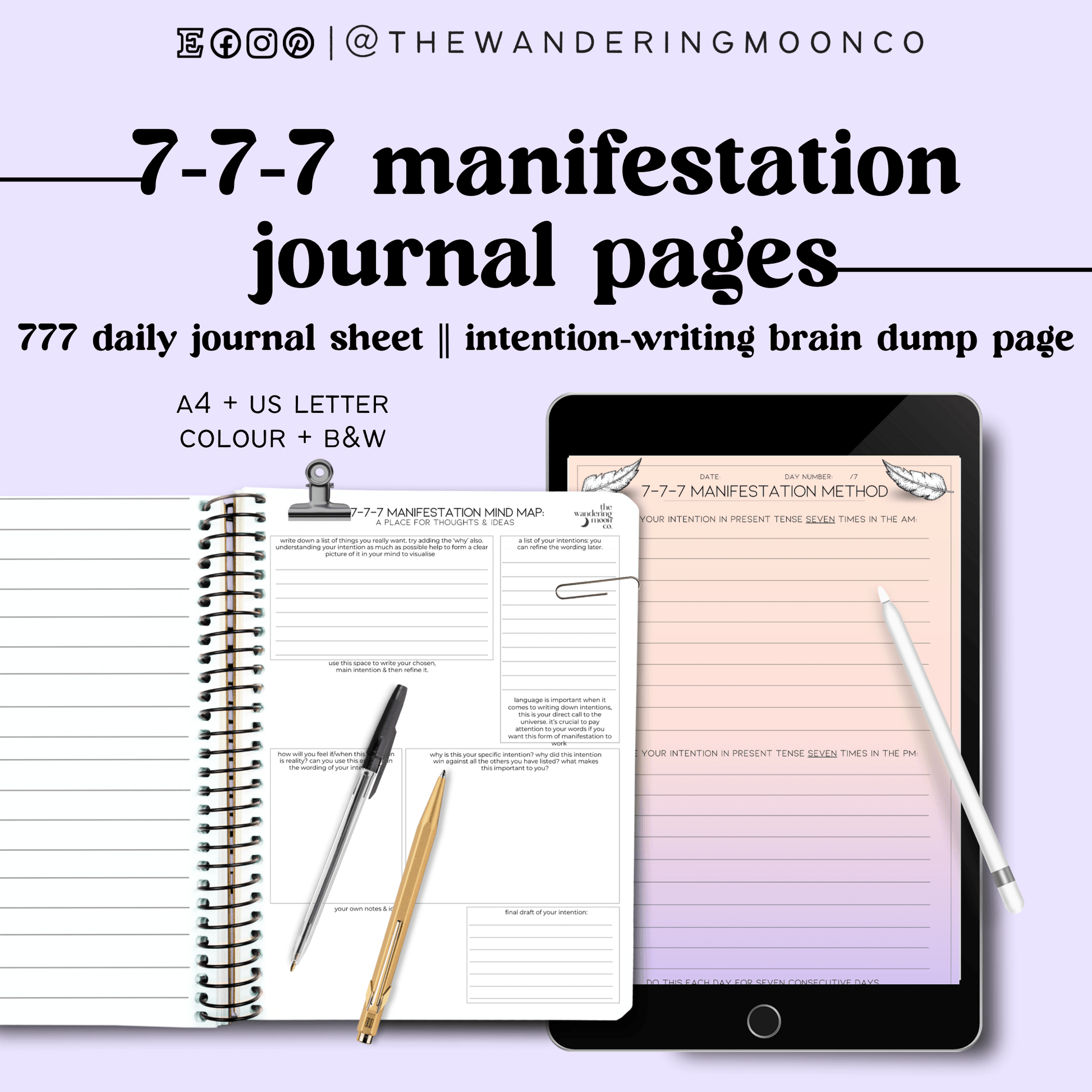digital representation of the 777 manifestation journal page in colour & black and white 