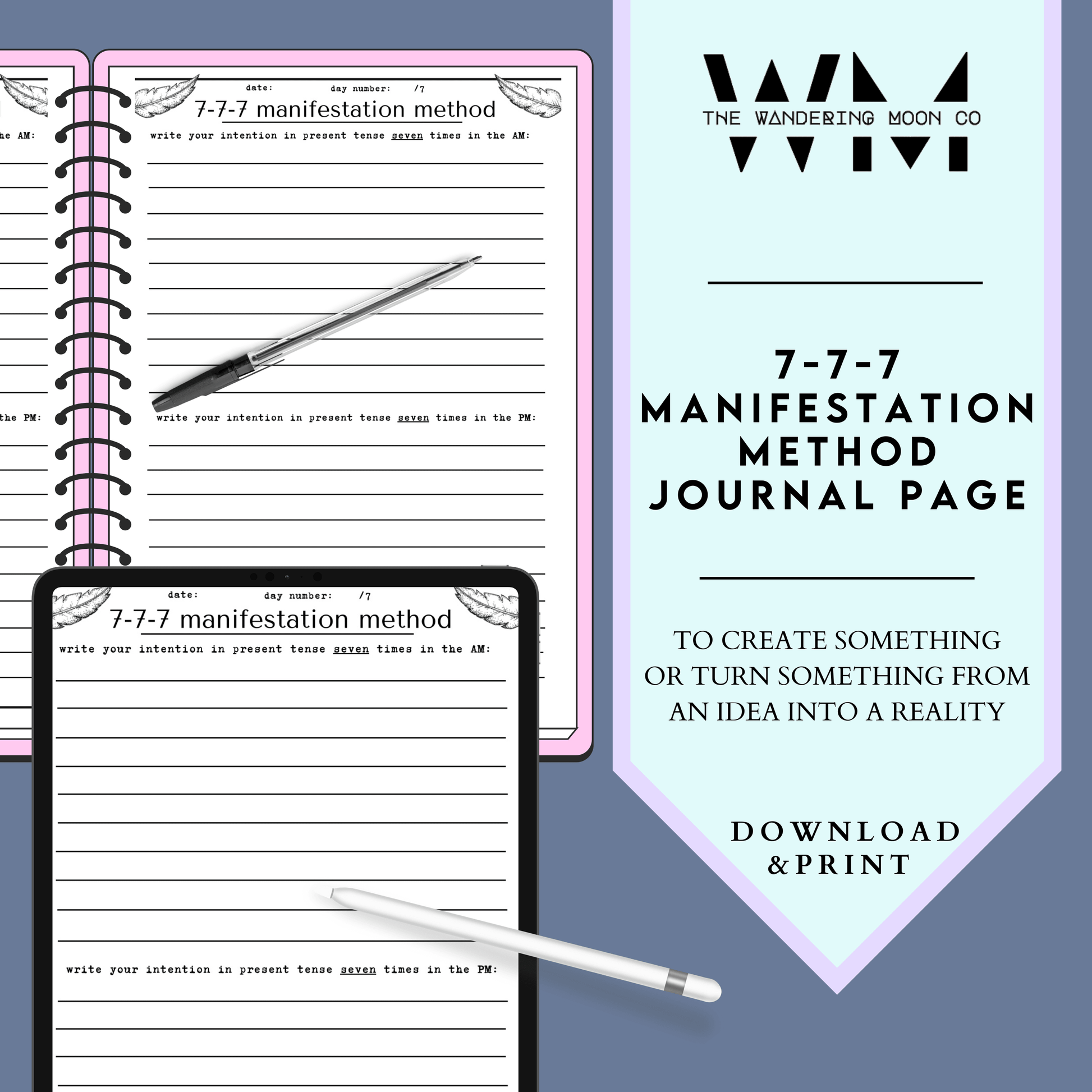 digital representation of the 777 manifestation journal page in black and white 