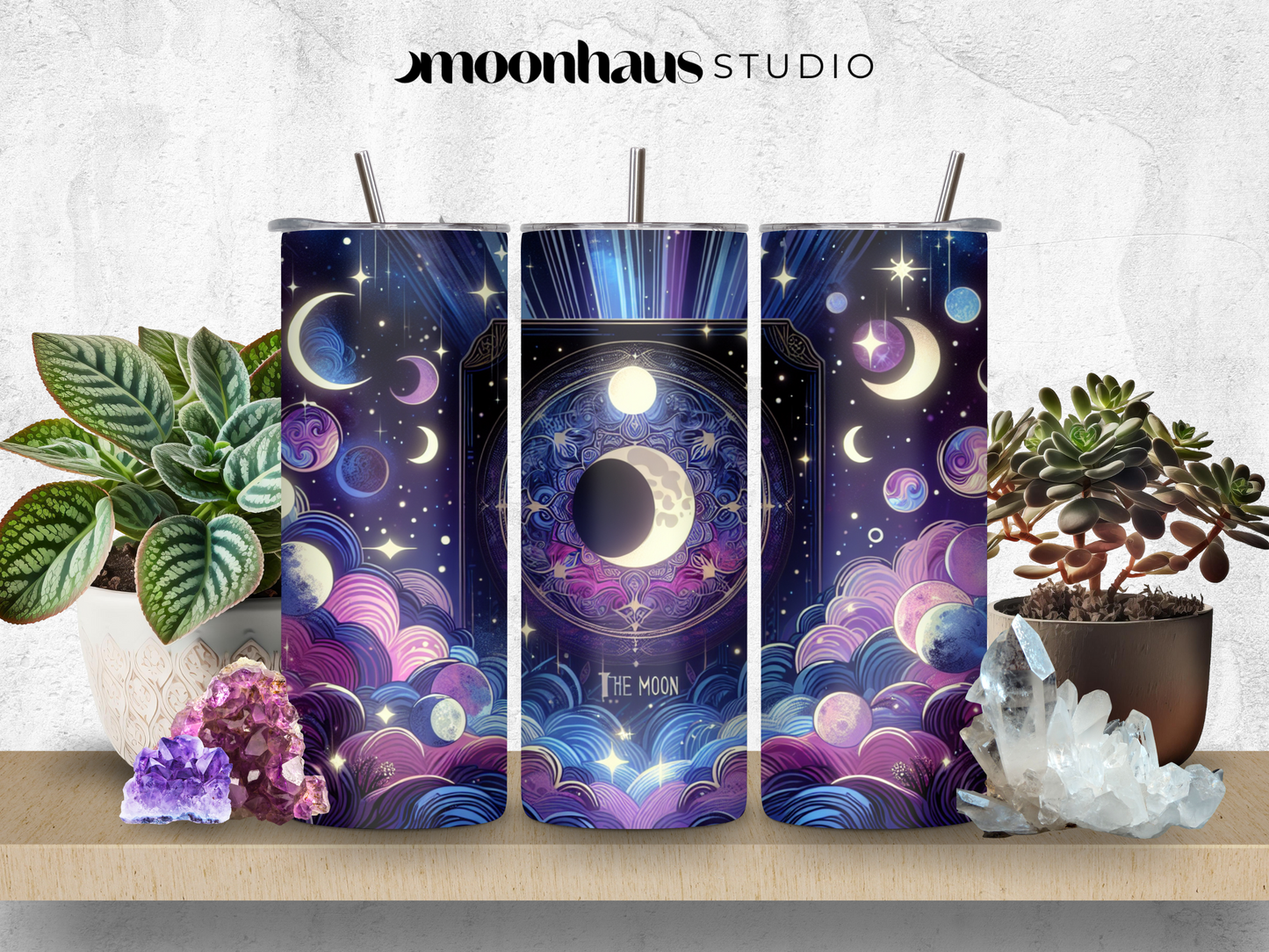 tarot card: the moon - skinny straight tumbler wrap 20oz PNG for sublimation | the moon card, digital printable