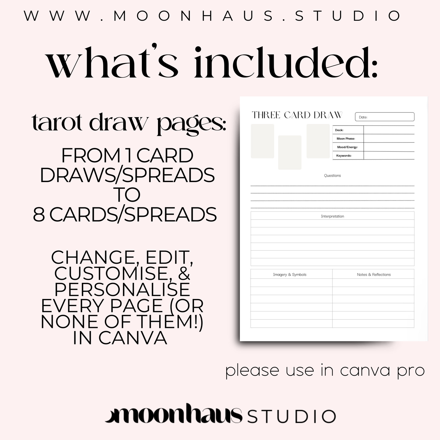 tarot journal canva template: 47 pages with 10 covers | tarot spreads, card readings, tarot card meaning | digital, printable planner junk