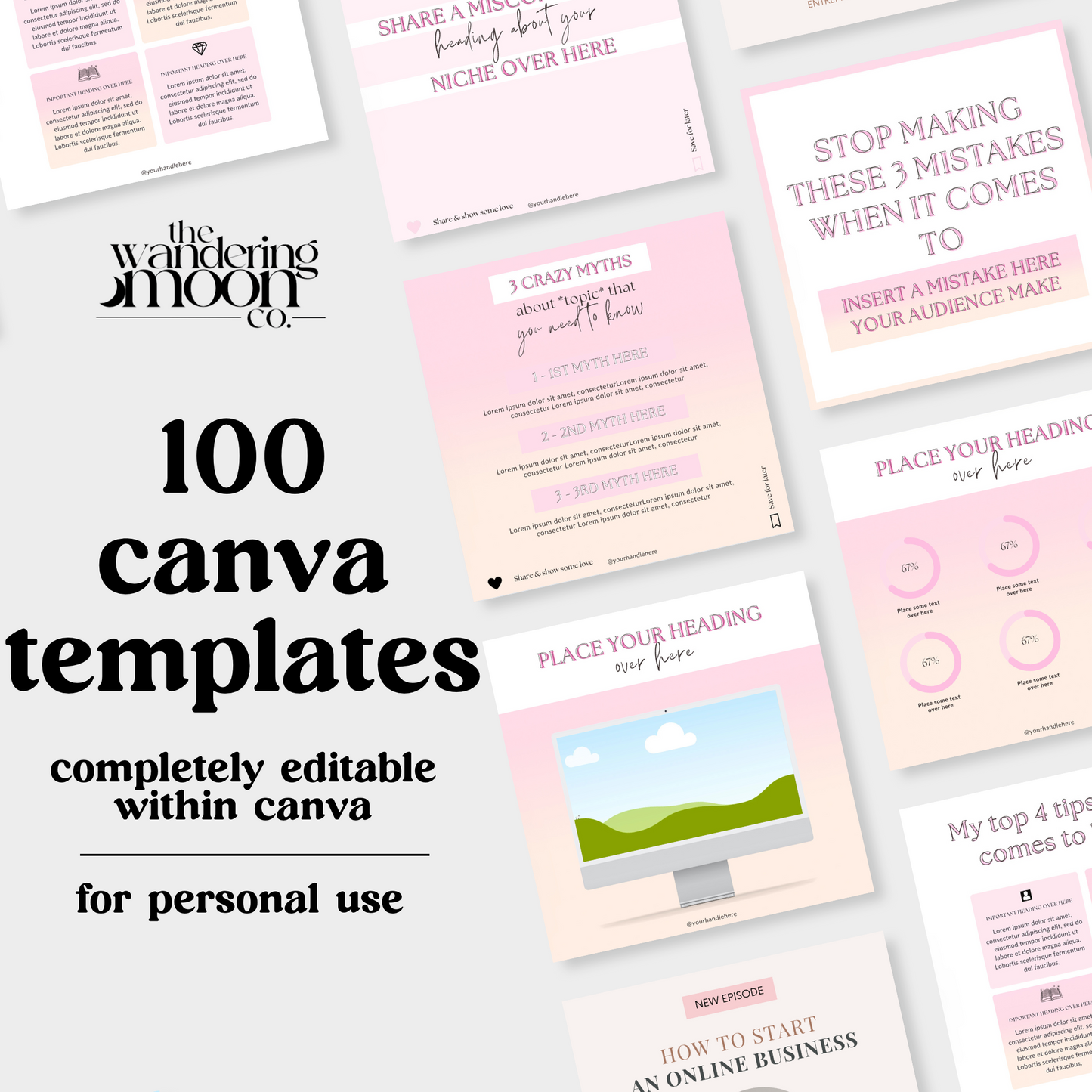 100 canva templates - feminine instagram posts for niche business