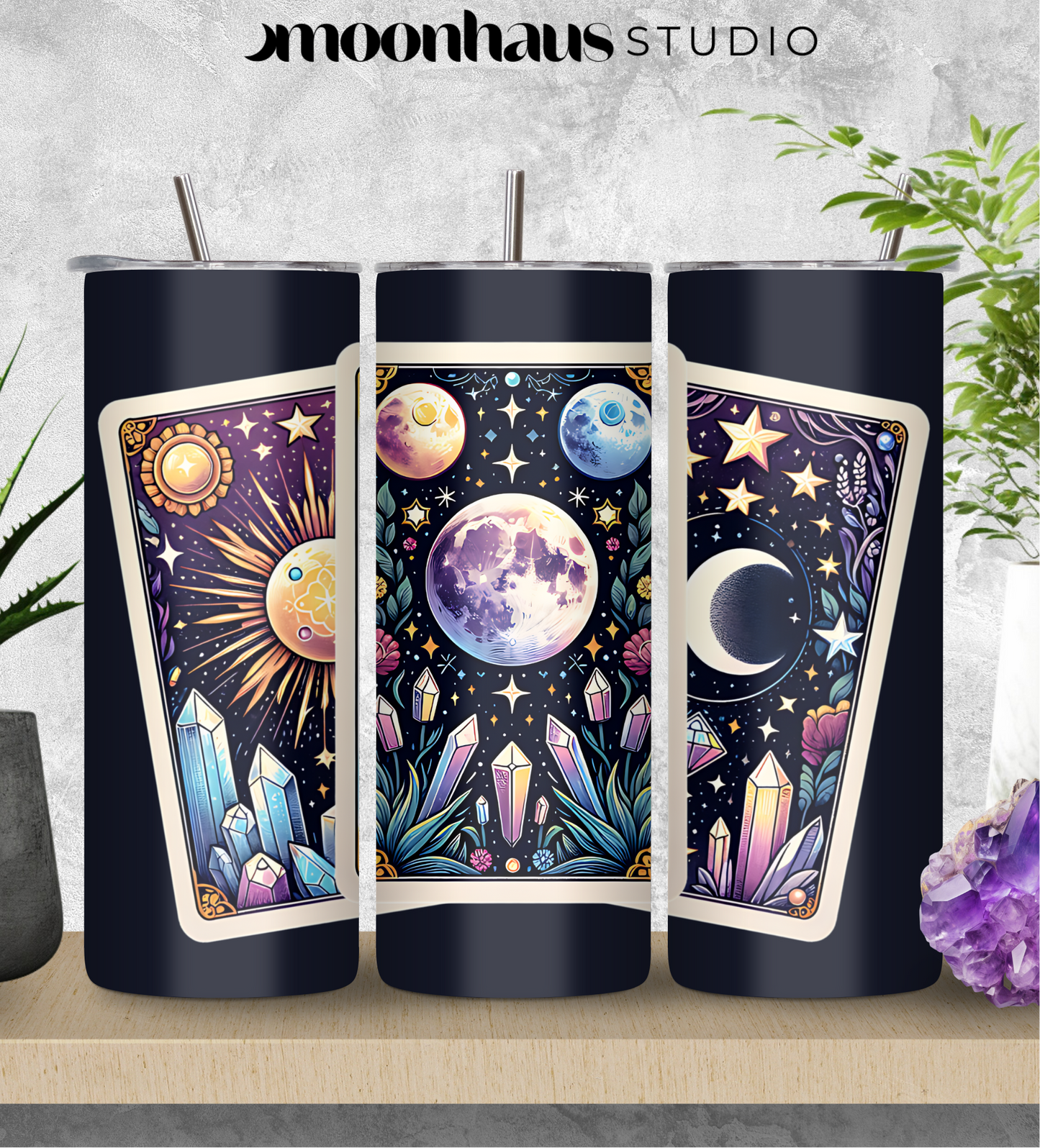 tarot card reading skinny straight tumbler wrap 20oz PNG for sublimation | sun, moon, star | tarot reading, oracle deck, tarot art printable