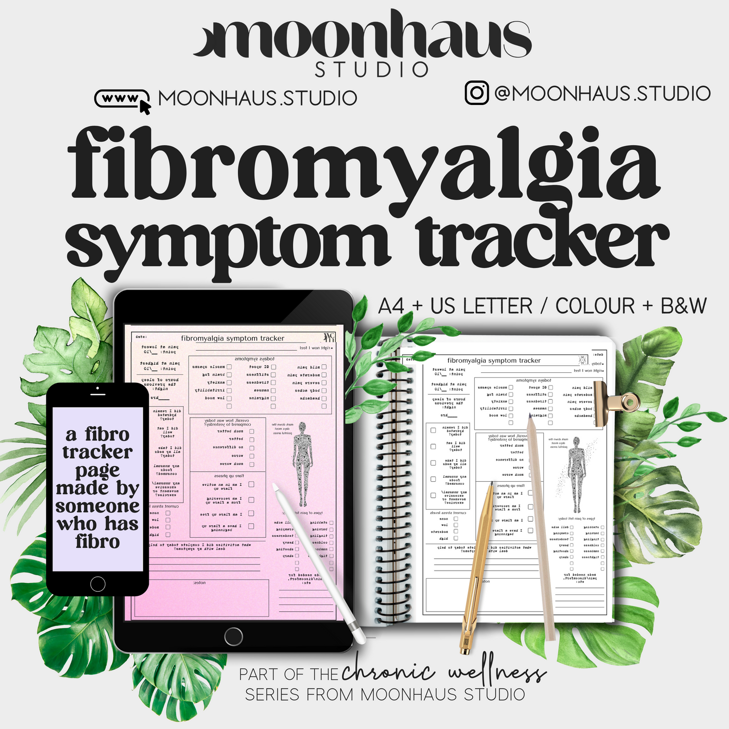 fibromyalgia symptom tracker - printable chronic pain & illness