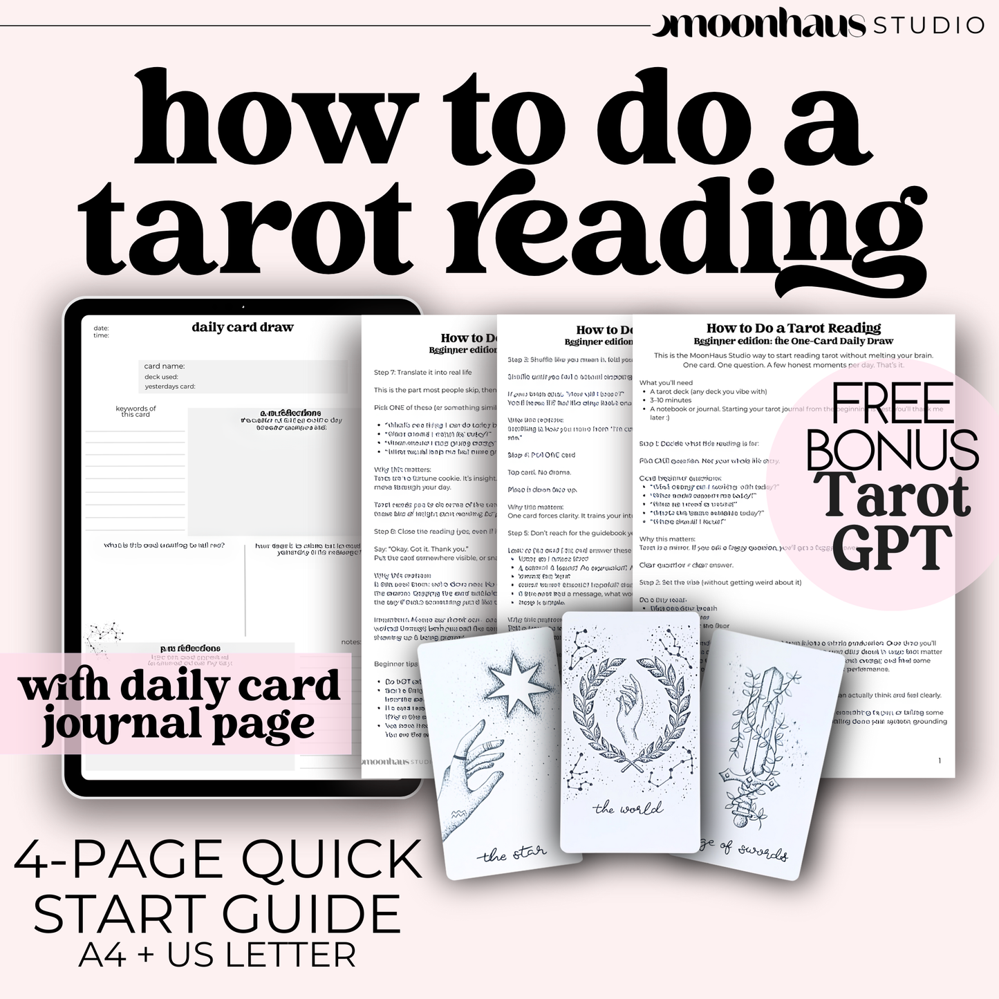 How to Do a Tarot Reading, Beginner Daily Card Guide PDF, Digital Printable Journal Page