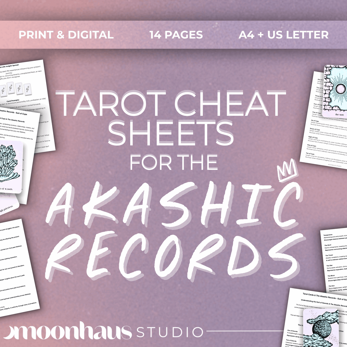 Akashic Records Tarot Cheat Sheets: Past Life, Card Meaning Reading Guide (Printable Digital Download)