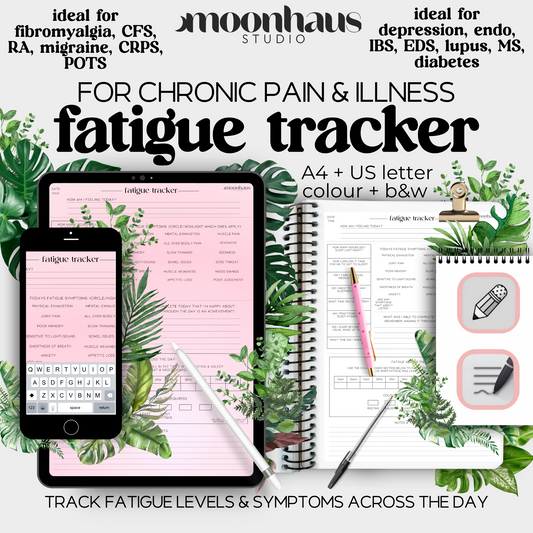 fatigue tracker PDF for chronic pain and illness, fibromyalgia, chronic fatigue syndrome, POTS, CRPS