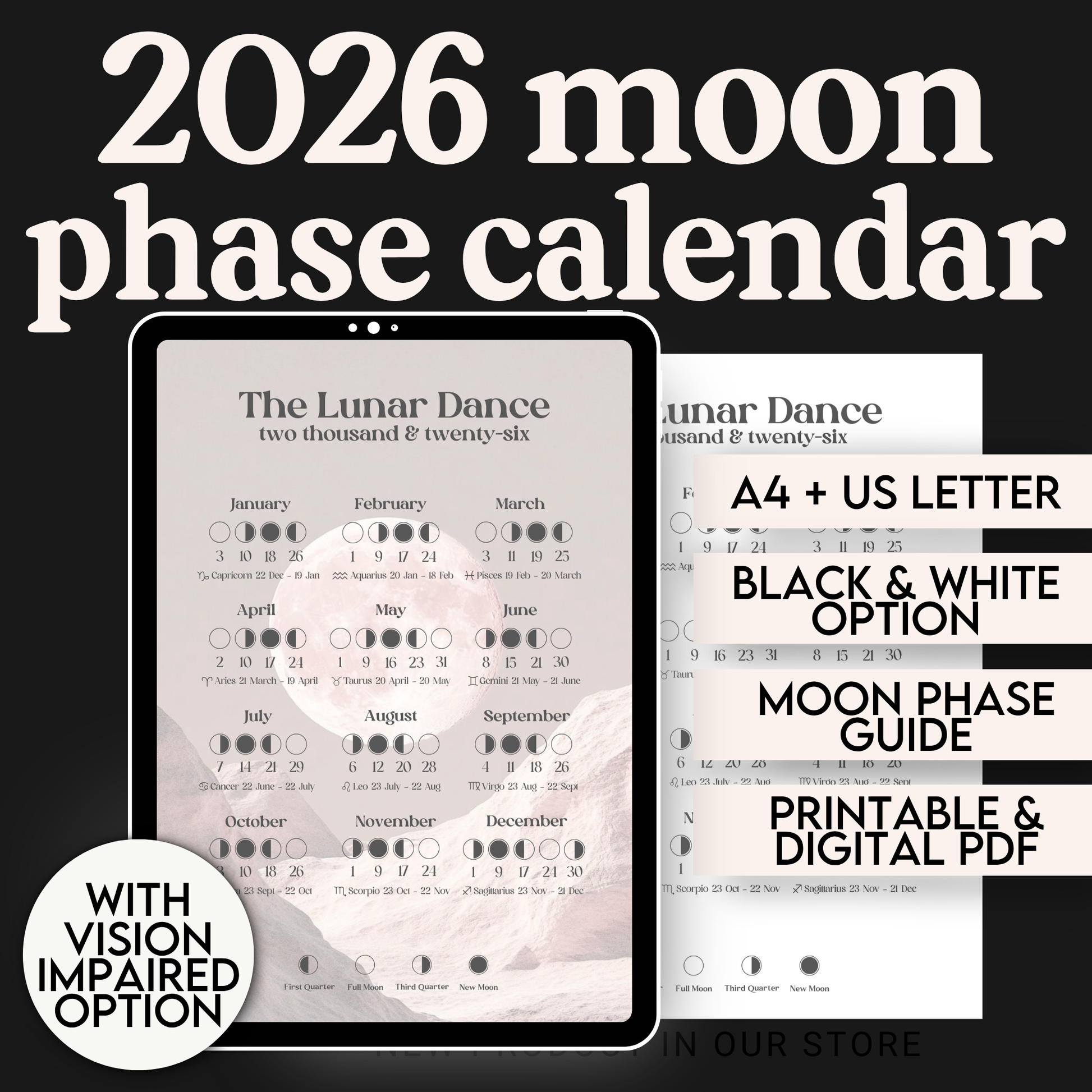 December 2026 Moon Phases Calendar Pdf 3 2026 Moon Phase Calendar Printable | Lunar Planner PDF ...