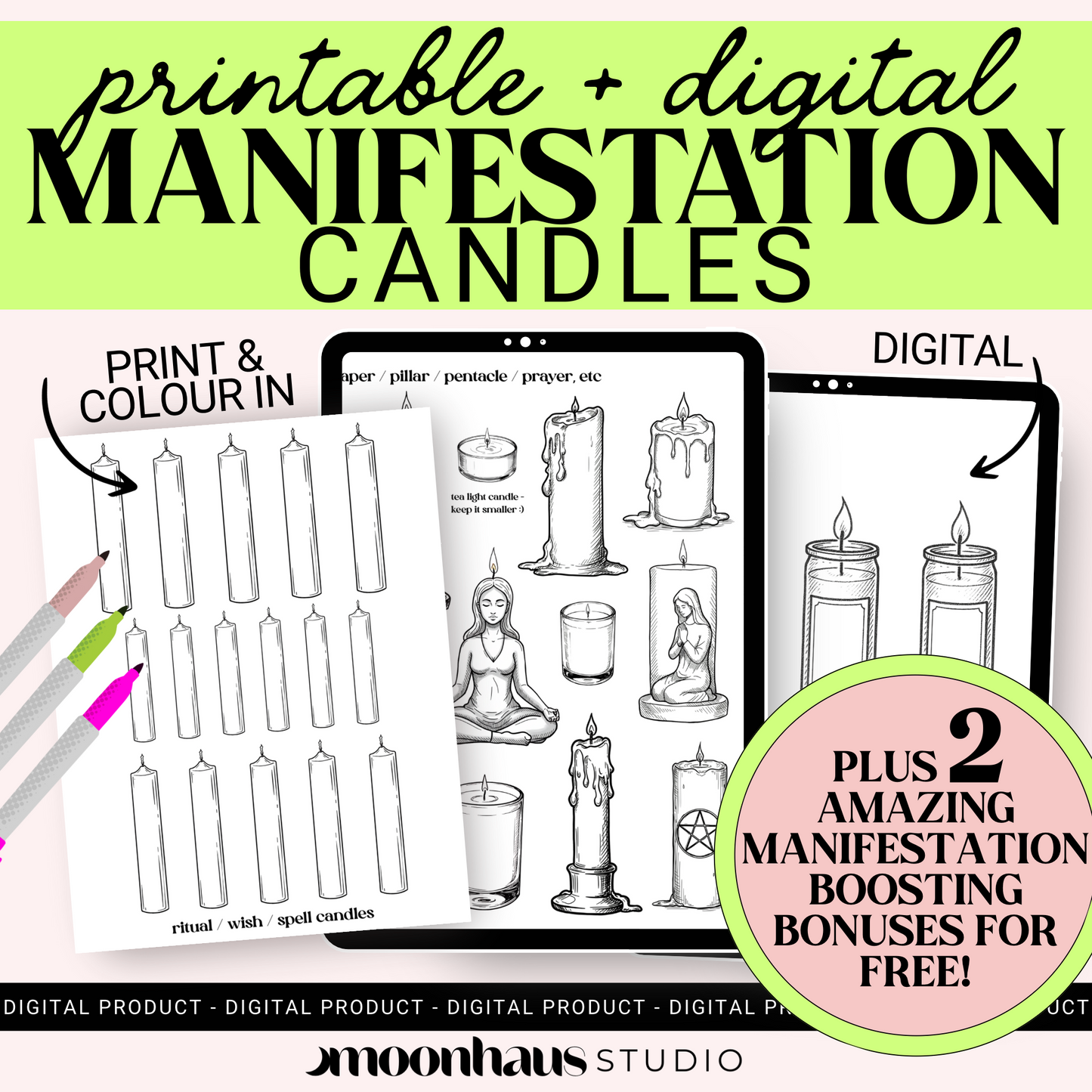 Printable Manifestation Candles: Ritual Spellwork PDF (Digital Download)