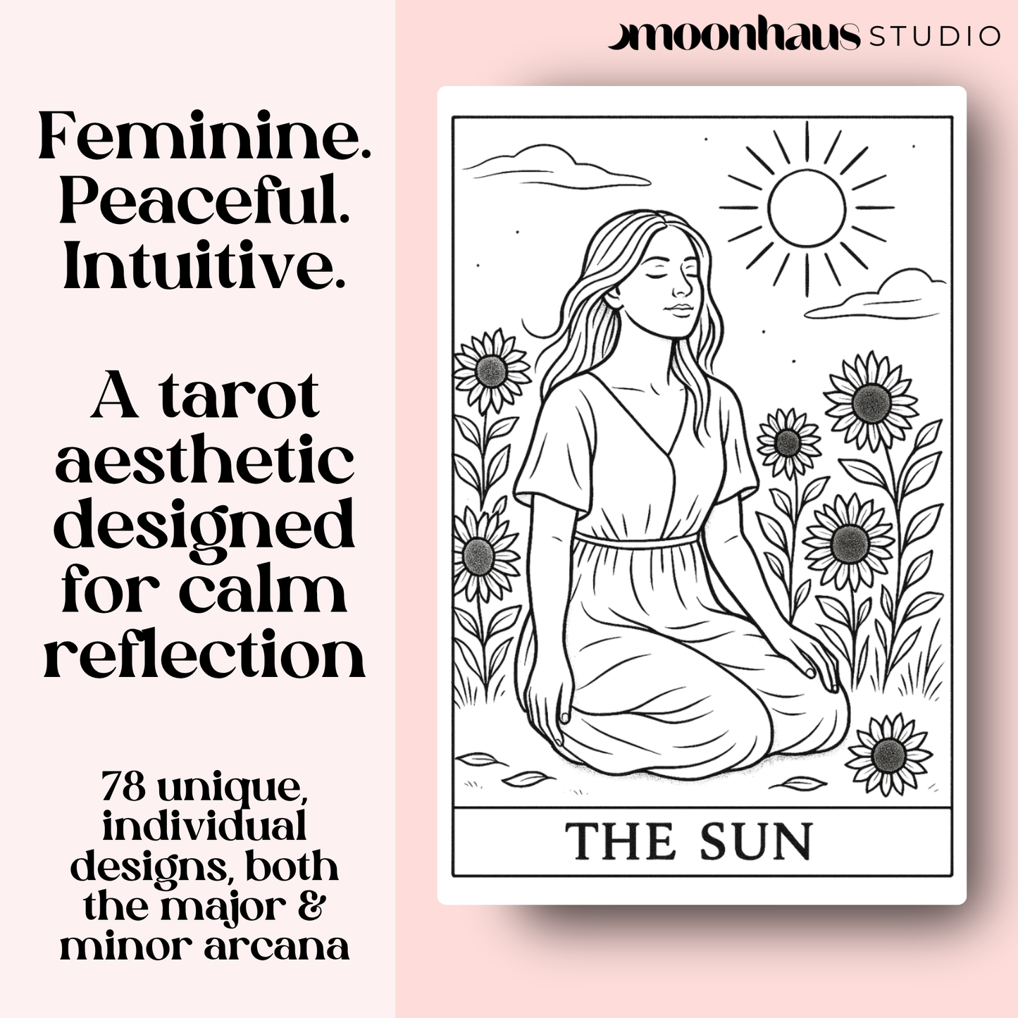 78 Tarot Colouring Pages Deck, Printable Tarot Cards to Colour, Digital Mindful Art for Creatives & Tarot Lovers