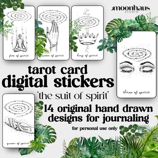 tarot card digital stickers - 14 tarot card designs, hand drawn png