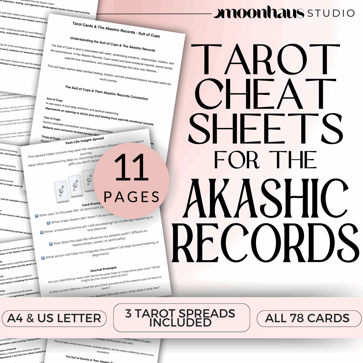 Akashic Records Tarot Cheat Sheets: Past Life, Card Meaning Reading Guide (Printable Digital Download)