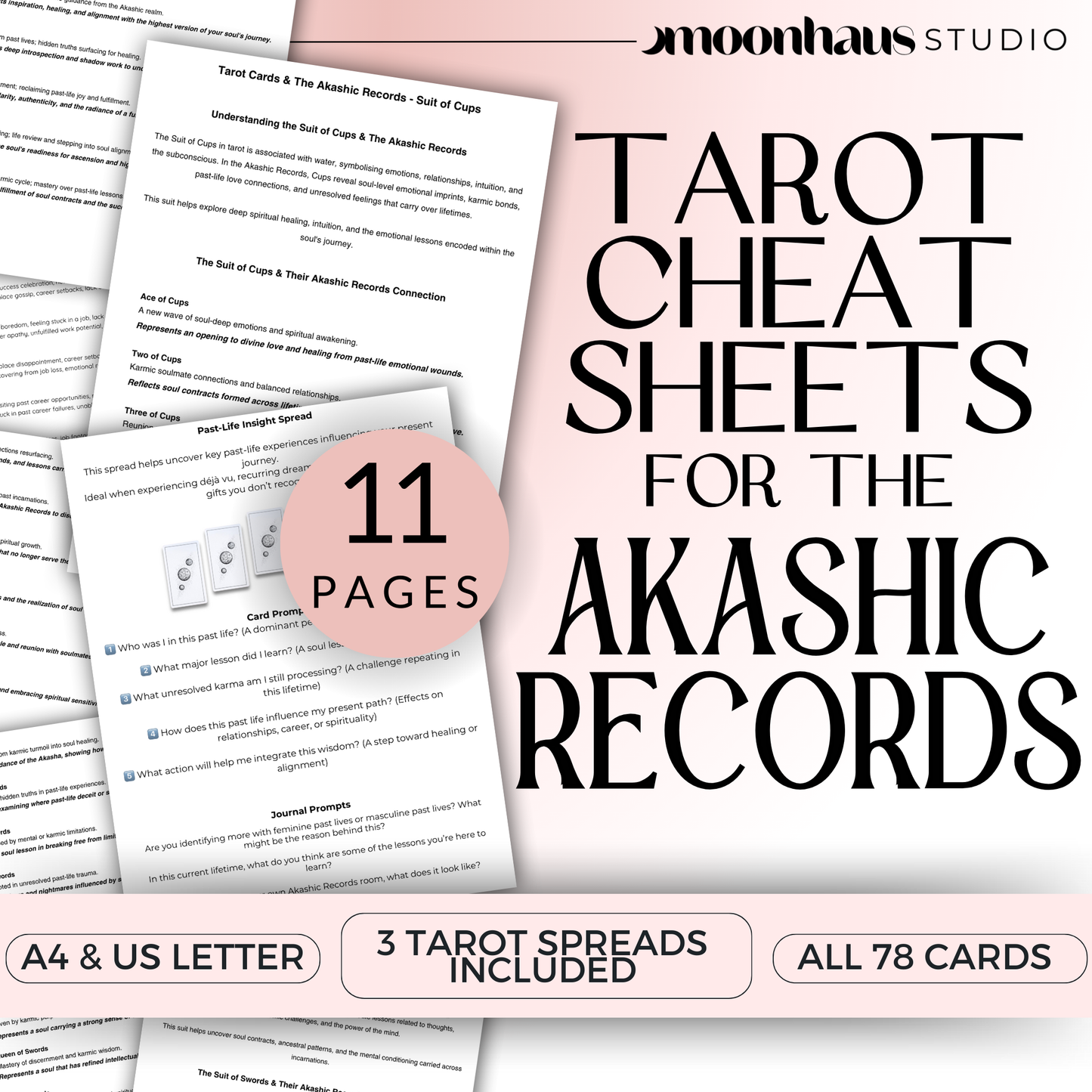 Akashic Records Tarot Cheat Sheets: Past Life, Card Meaning Reading Guide (Printable Digital Download)
