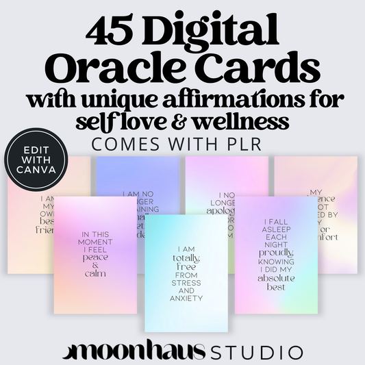 45 Self-Love Affirmation Cards (Oracle Size) | PLR Included + Canva Template | Spoonie, Chronic Illness, Digital Deck | Printable Digital