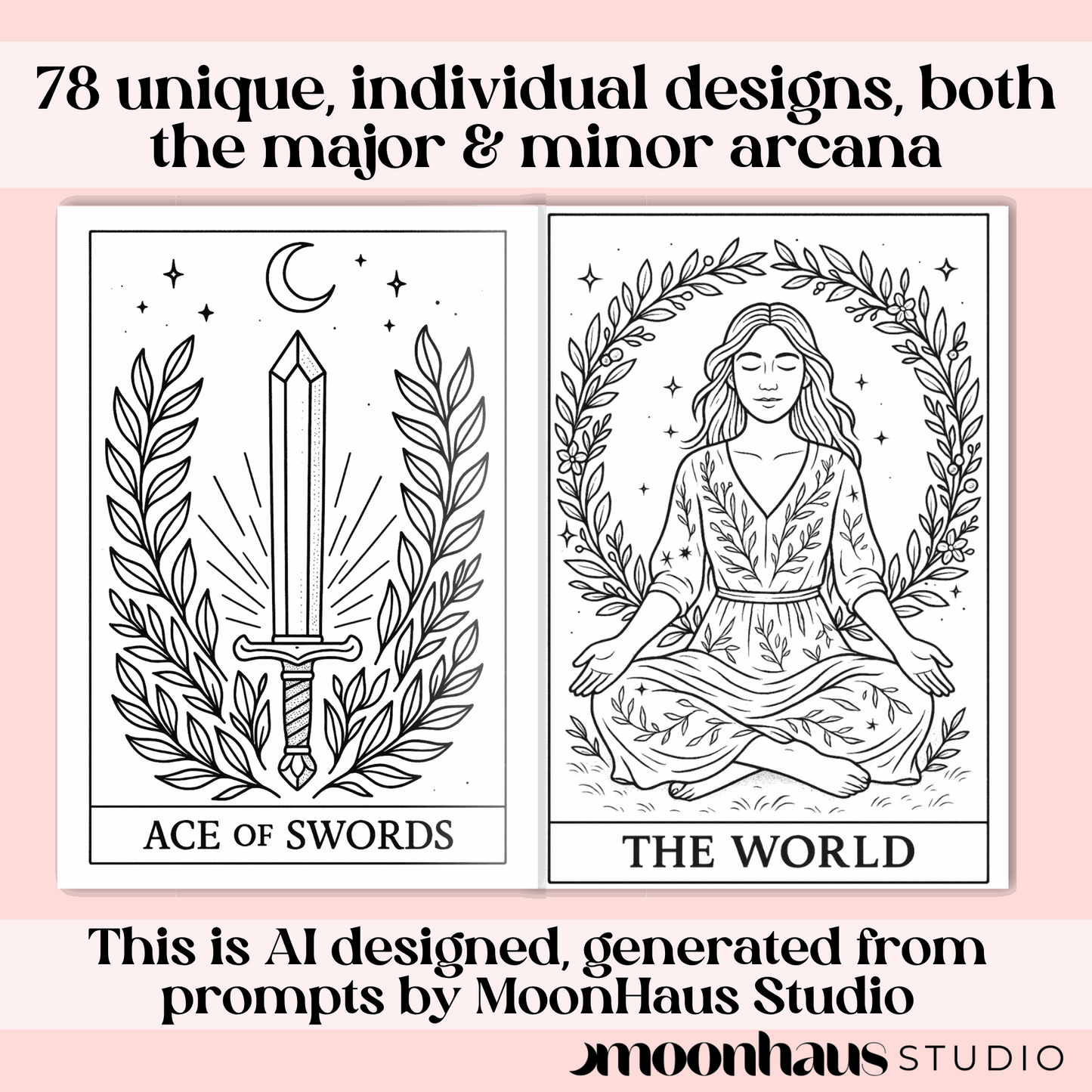 78 Tarot Card Colouring Pages Deck (( USE CODE AMANDA1 )) Printable Tarot Cards to Colour, Digital Mindful Art for Creatives & Tarot Lovers