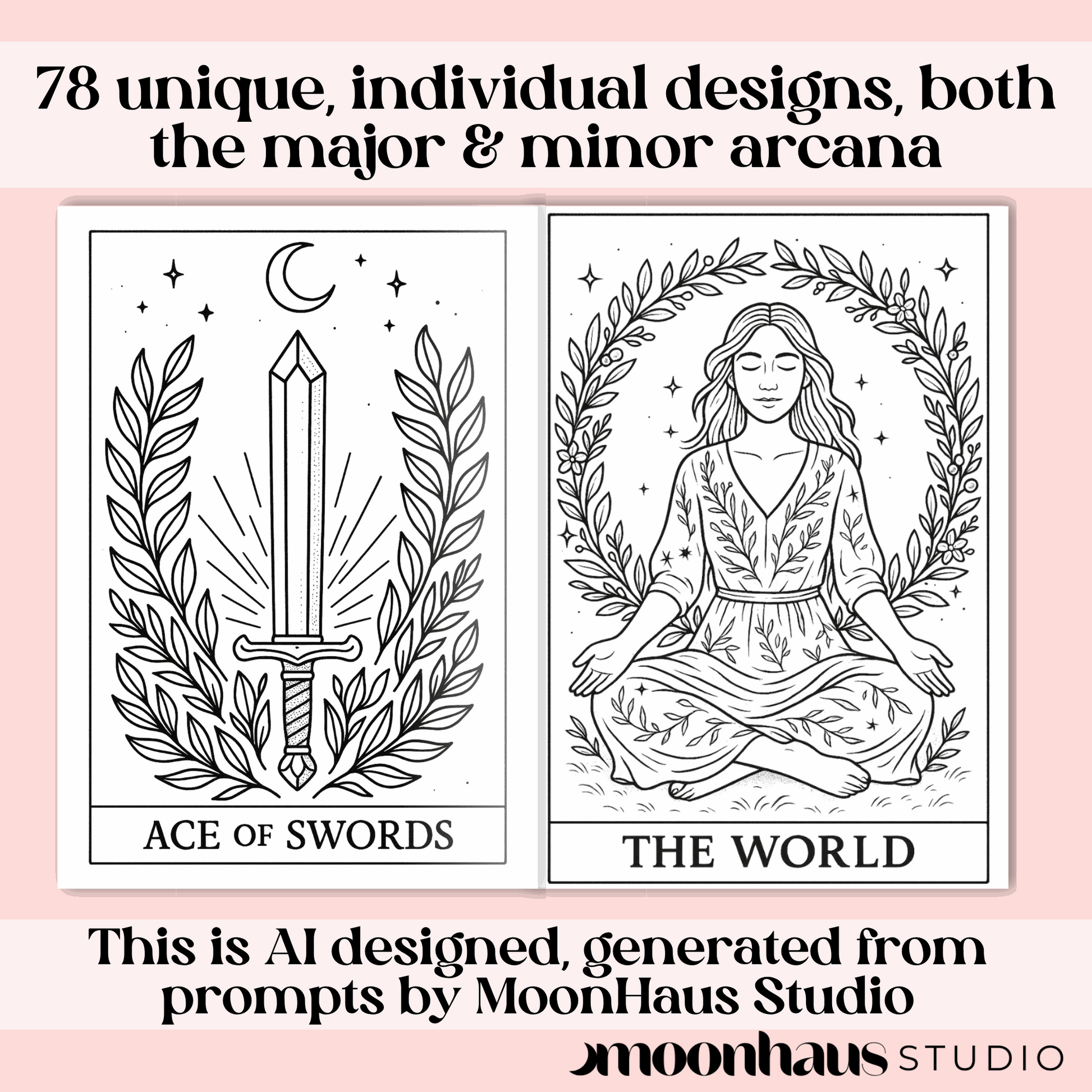 78 Tarot Card Colouring Pages Deck (( USE CODE AMANDA1 )) Printable Tarot Cards to Colour, Digital Mindful Art for Creatives & Tarot Lovers