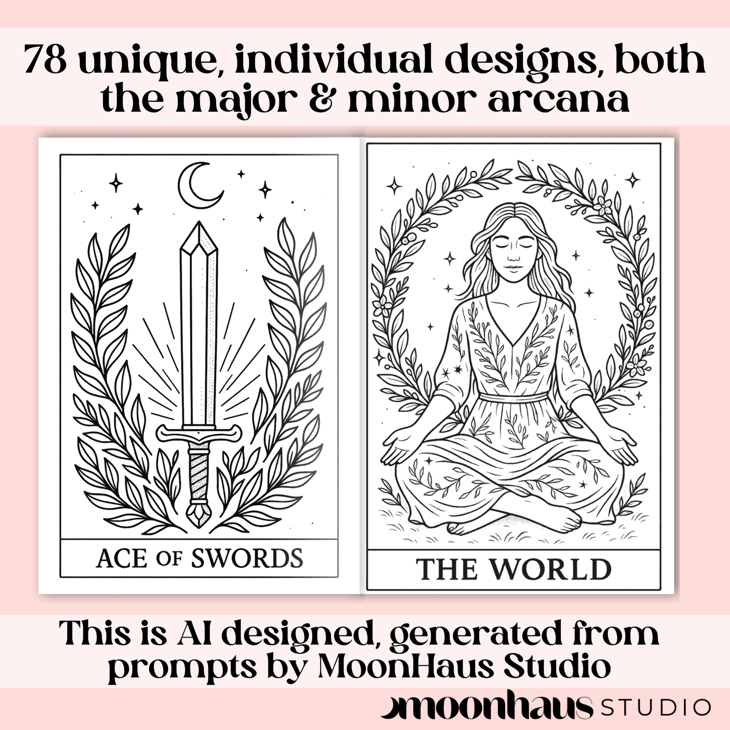 78 Tarot Colouring Pages Deck, Printable Tarot Cards to Colour, Digital Mindful Art for Creatives & Tarot Lovers
