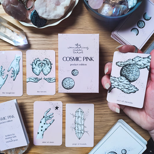 mini tarot cards deck: aesthetic pink divination cards, pocket size tarot readings, booklet with tarot card meanings