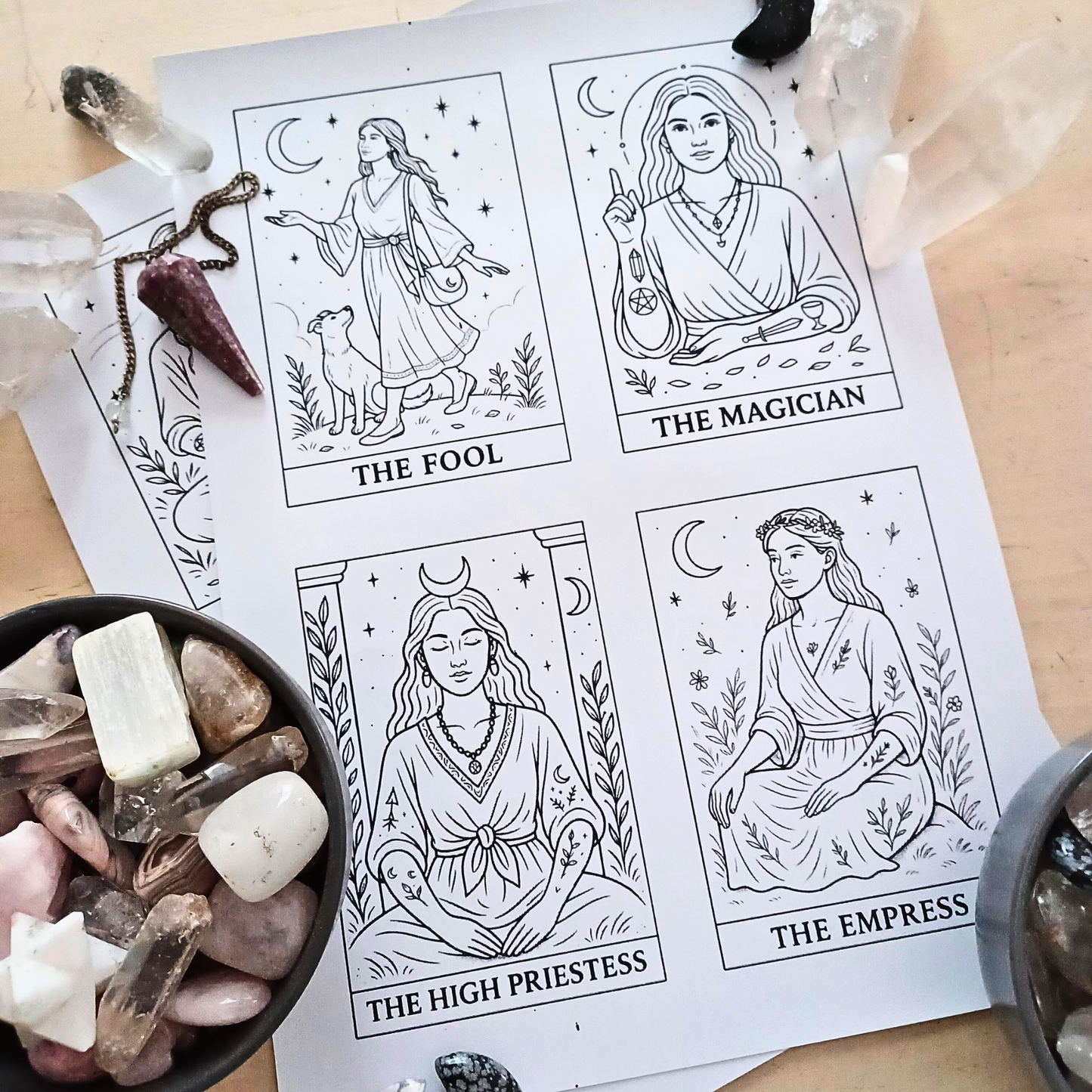 78 Tarot Colouring Pages Deck, Printable Tarot Cards to Colour, Digital Mindful Art for Creatives & Tarot Lovers