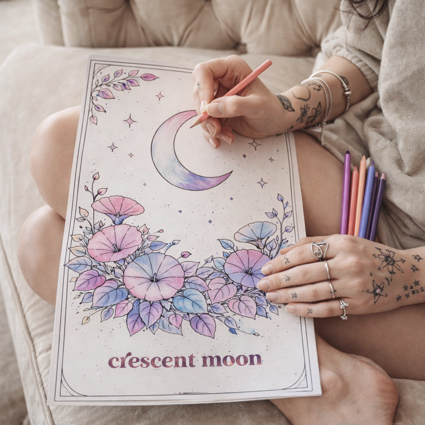 50 Printable Oracle Card Deck of Colouring Pages, Printable & Digital