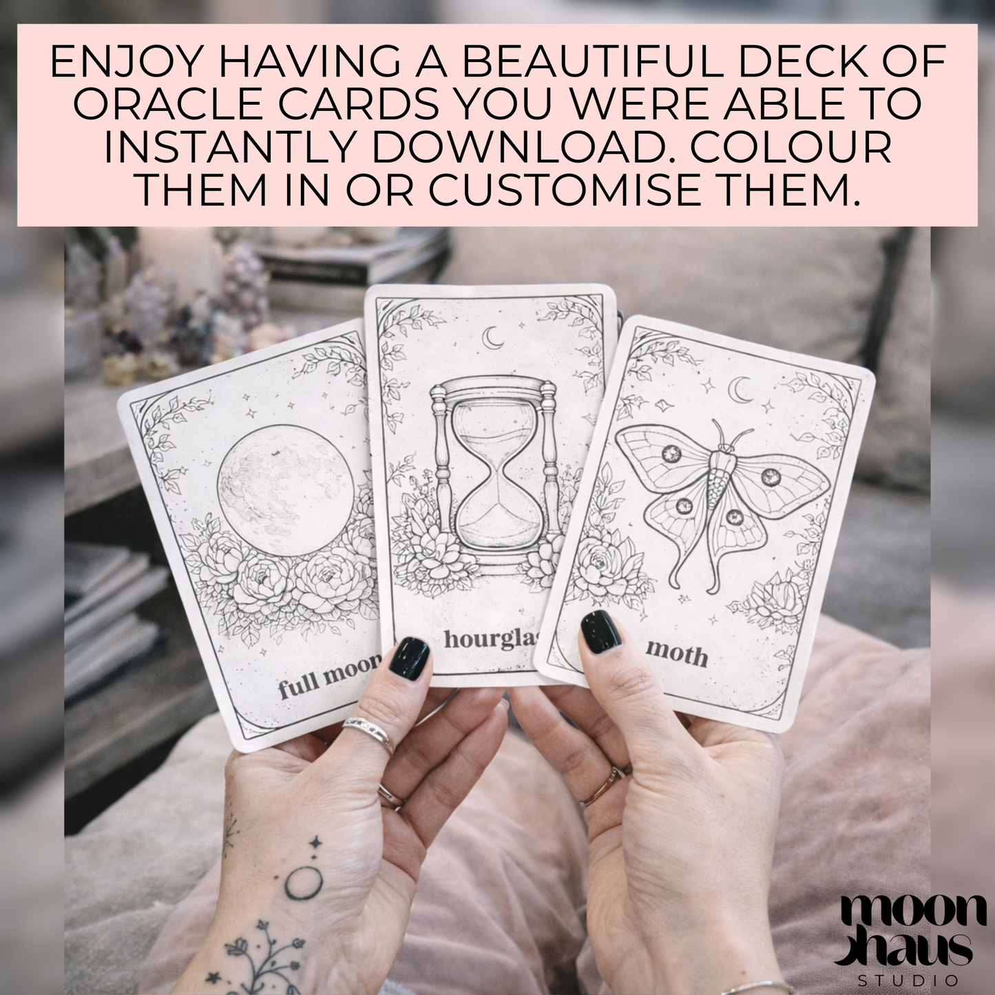 50 Printable Oracle Card Deck of Colouring Pages, Printable & Digital