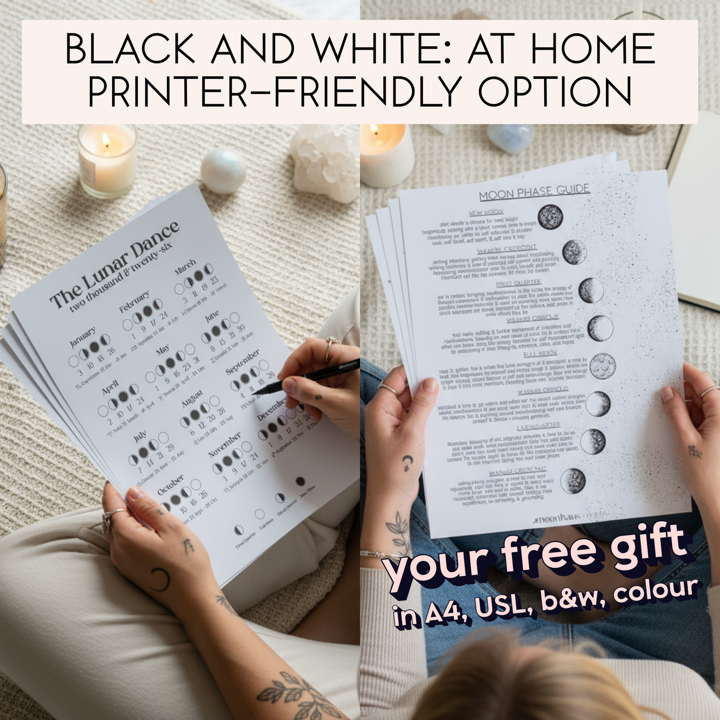 2026 Moon Phase Calendar Printable | Lunar Planner PDF | Witchy Astrology Celestial Decor Wall Art | Digital Journal Insert