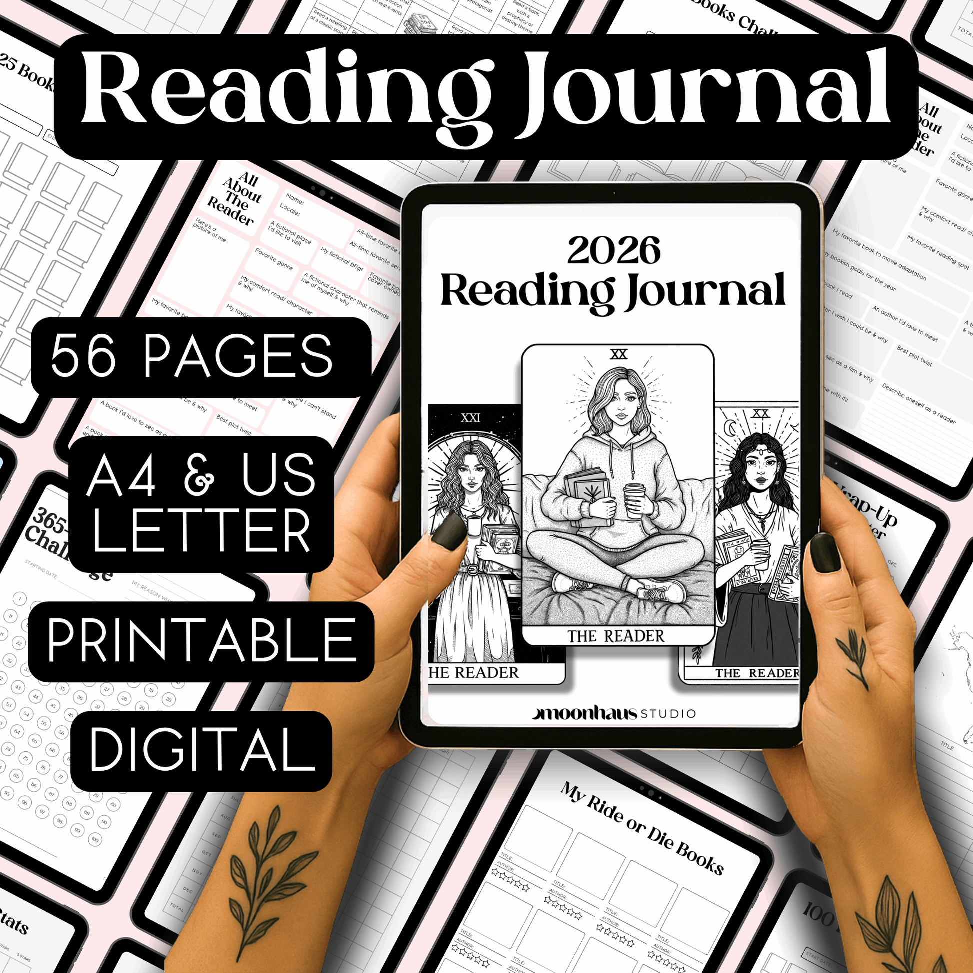 2026 Reading Journal, Diary + Planner | Digital + Printable | 56 pages, A4 + US Letter