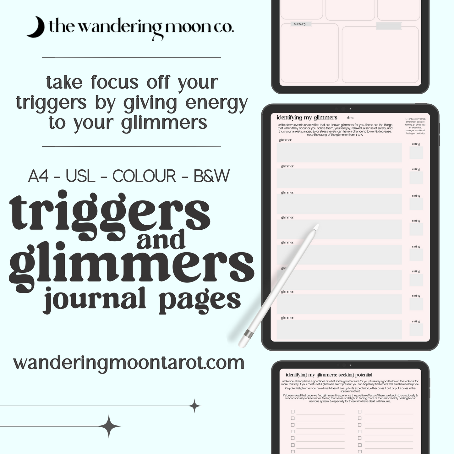 triggers and glimmers: journal pages pdf - mental health journaling