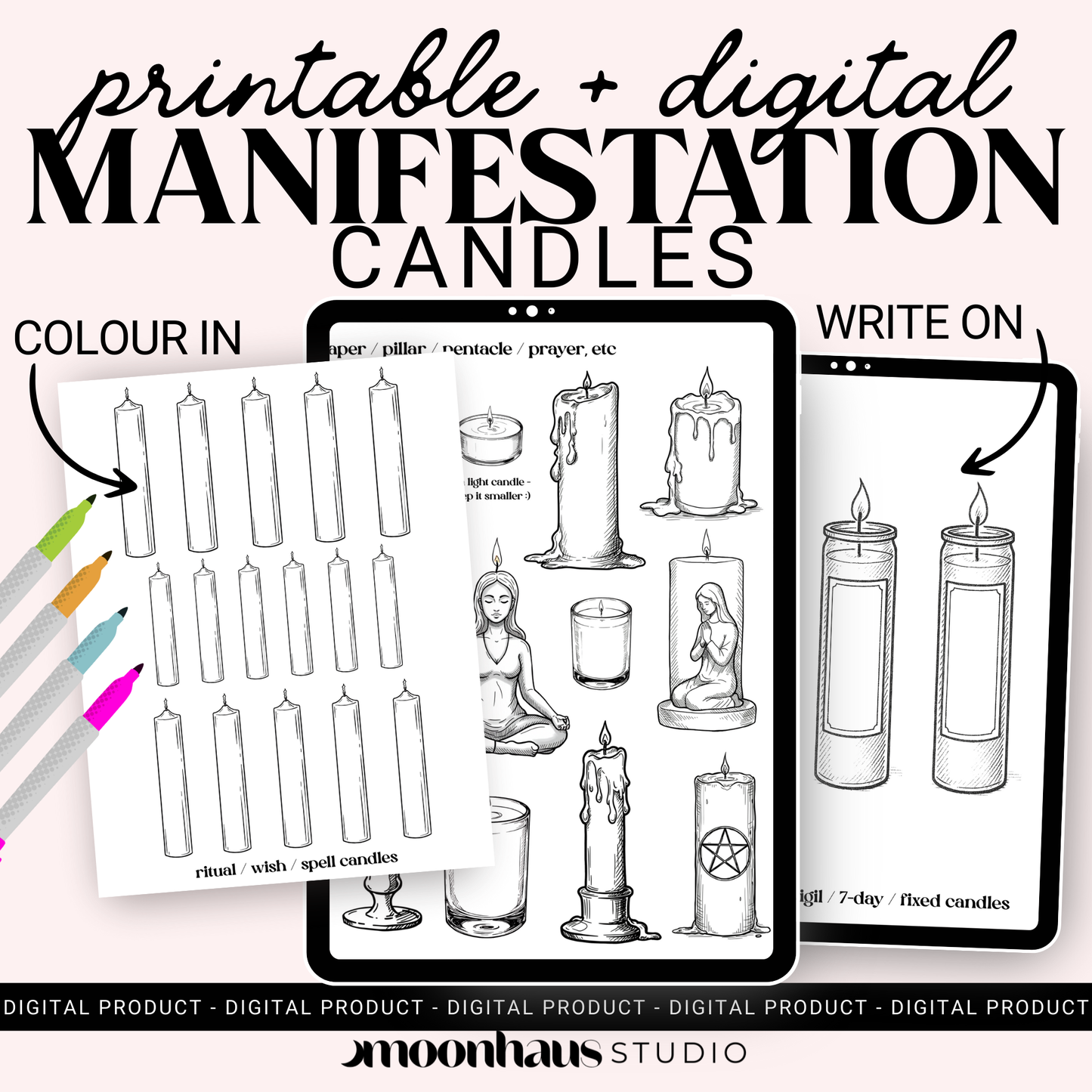 Printable Manifestation Candles: Ritual Spellwork PDF (Digital Download)