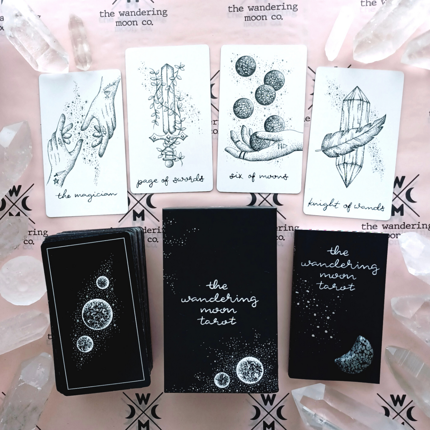 indie tarot card decks & oracle deck bundle gift set: three deck set with guidebooks | holographic details | luxe white & black tarot cards, minimalist oracle cards