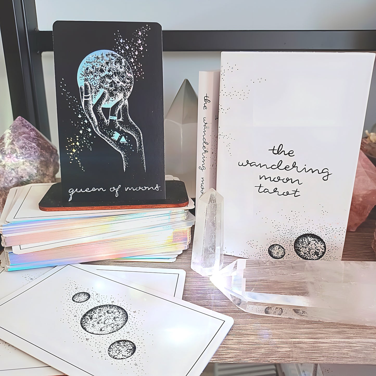 indie tarot card decks & oracle deck bundle gift set: three deck set with guidebooks | holographic details | luxe white & black tarot cards, minimalist oracle cards